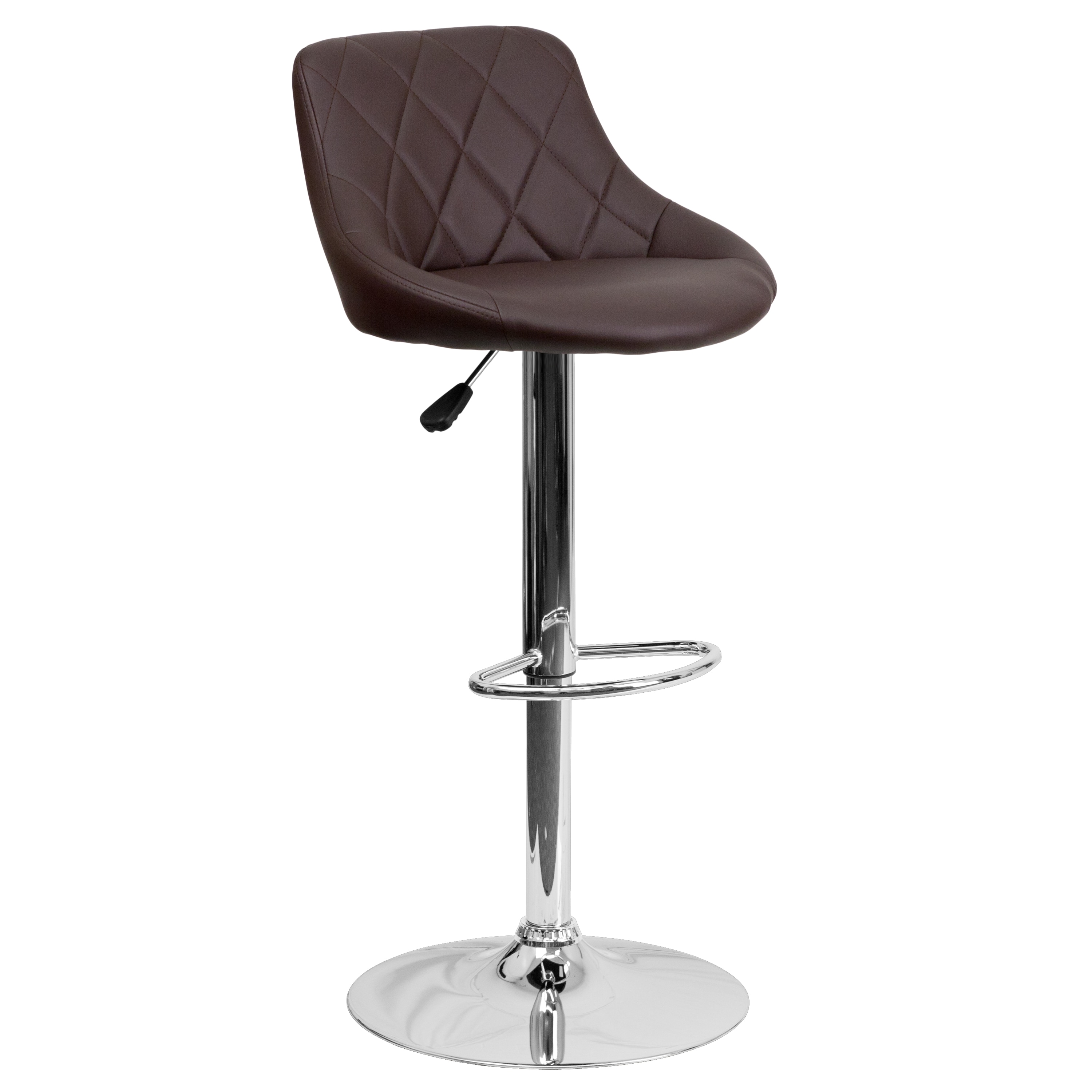 Brown Vinyl Adjustable Height Swivel Bar Stool with Chrome Base