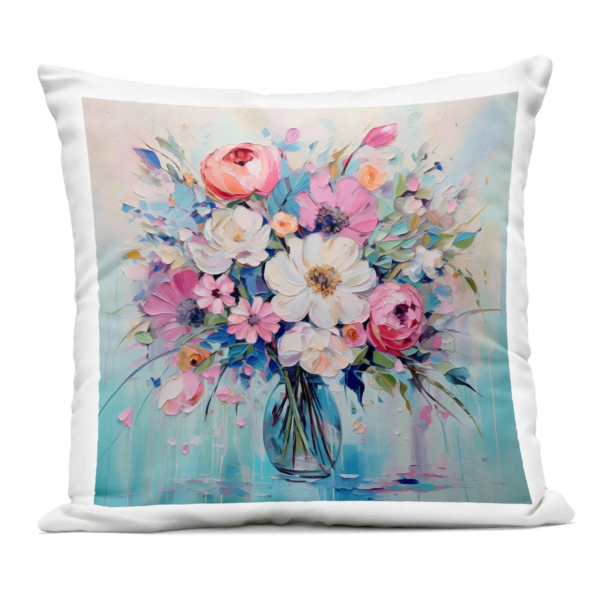 Stupell Industries PLQ-993-OSQ-18X18 Faux Textured Bouquet on Blue Outdoor Printed Pillow design by Creative Studio 18 x 18