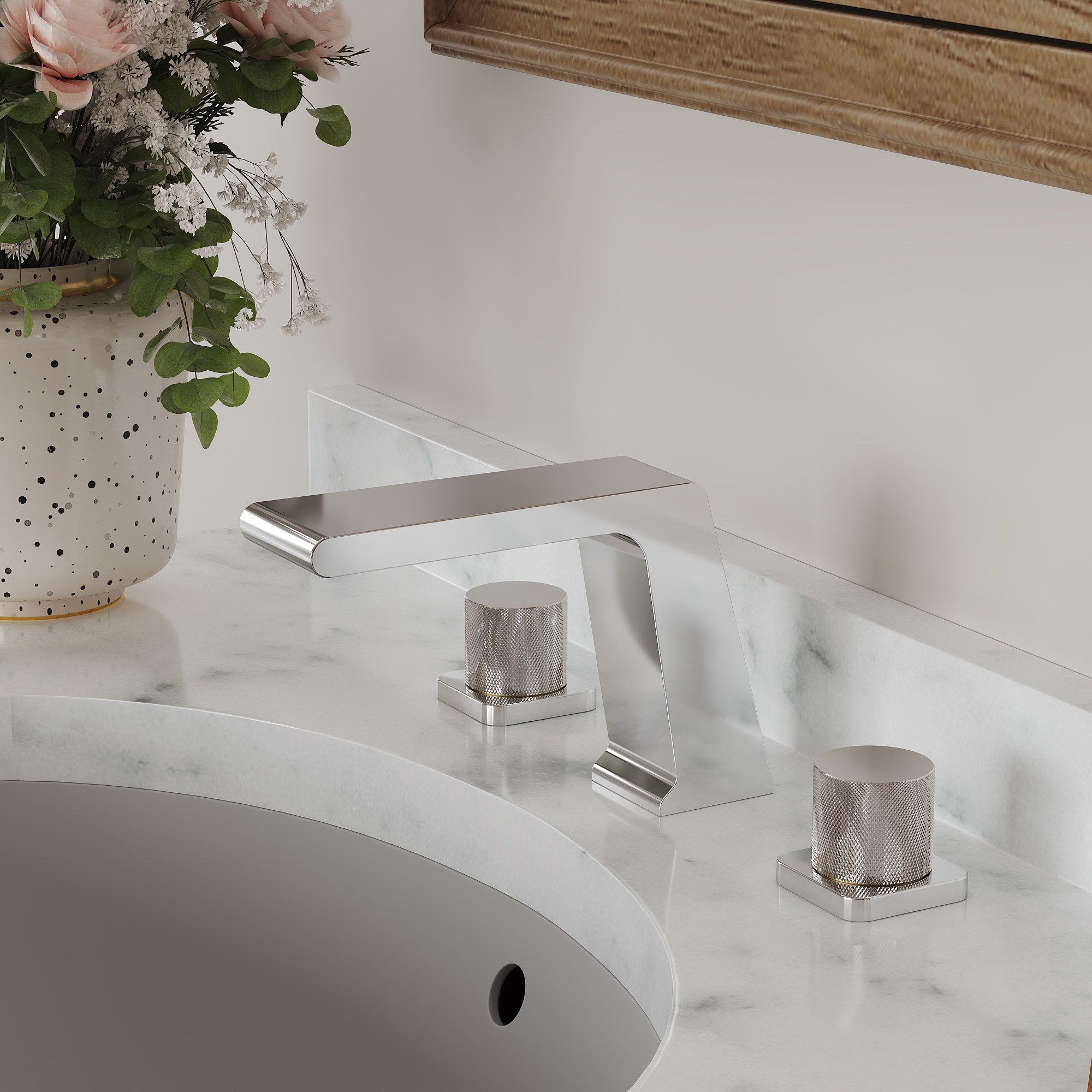 EVERSTEIN Q-890-OTOP Chrome Widespread 2-handle Mid-arc Commercial/Residential Handle Bathroom Sink Faucet