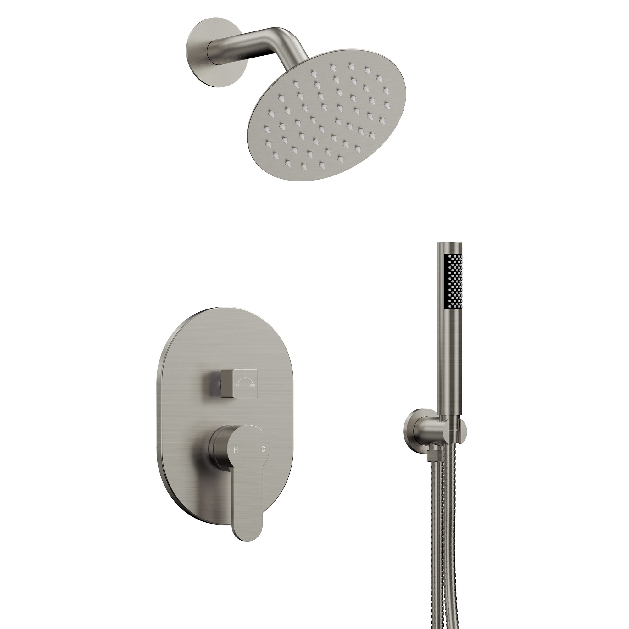 GRANDJOY - 2-Spray 6 in Wall Mount Dual Shower Head System with Handheld and Pressure Balance Val...