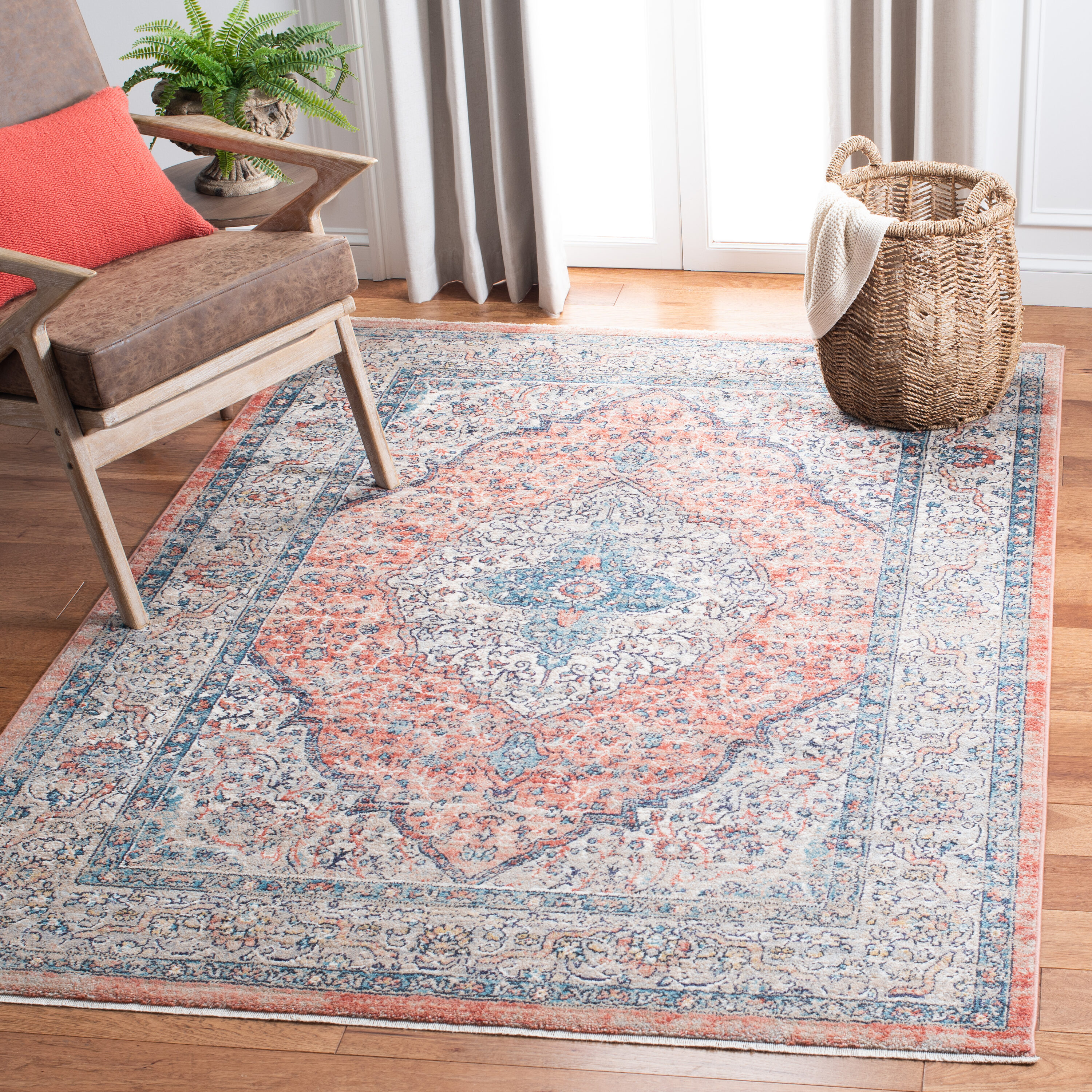 Madison 5 x 8 (ft) Loomed Polypropylene Beige/Orange Rectangular Indoor Mid-Century Modern Professionally Clean Only Area rug