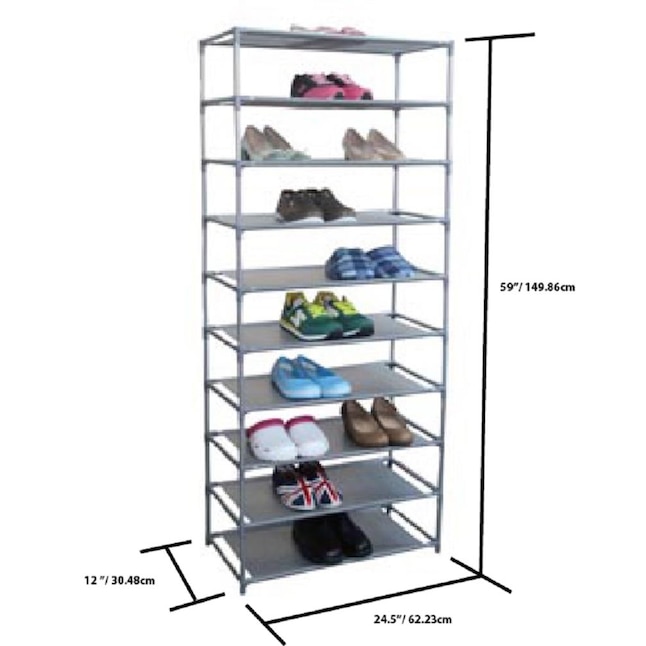 Home Basics 59-in H 10 Tier 30 Pair Plastic/non-woven Wood Shoe Rack in the Shoe  Storage department at