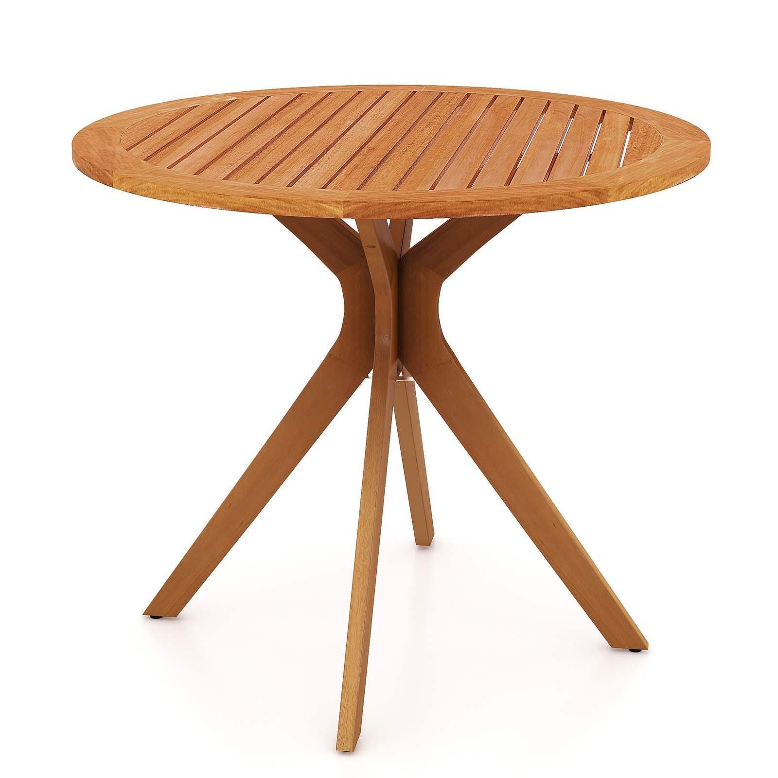 Slickblue Round Eucalyptus Outdoor Dining Table  for Backyard Poolside Terrace Deck Garden or Porch- 35.5 Inch W x 30 Inch H- Teak