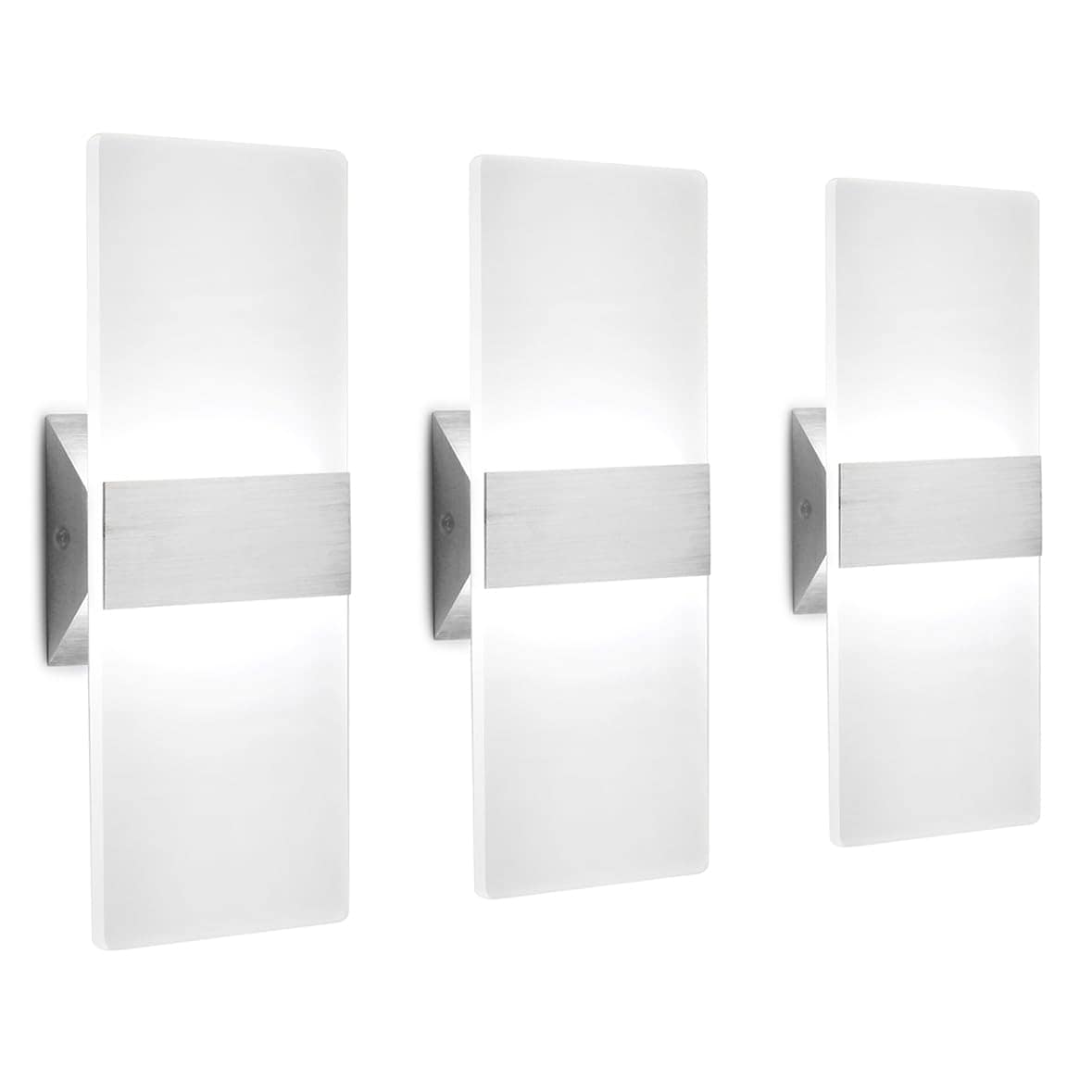 Aoibox  LED Wall Sconce 12W Cool White 6000K Up Down Acrylic Aluminum Indoor Light Fixture 3 Pack
