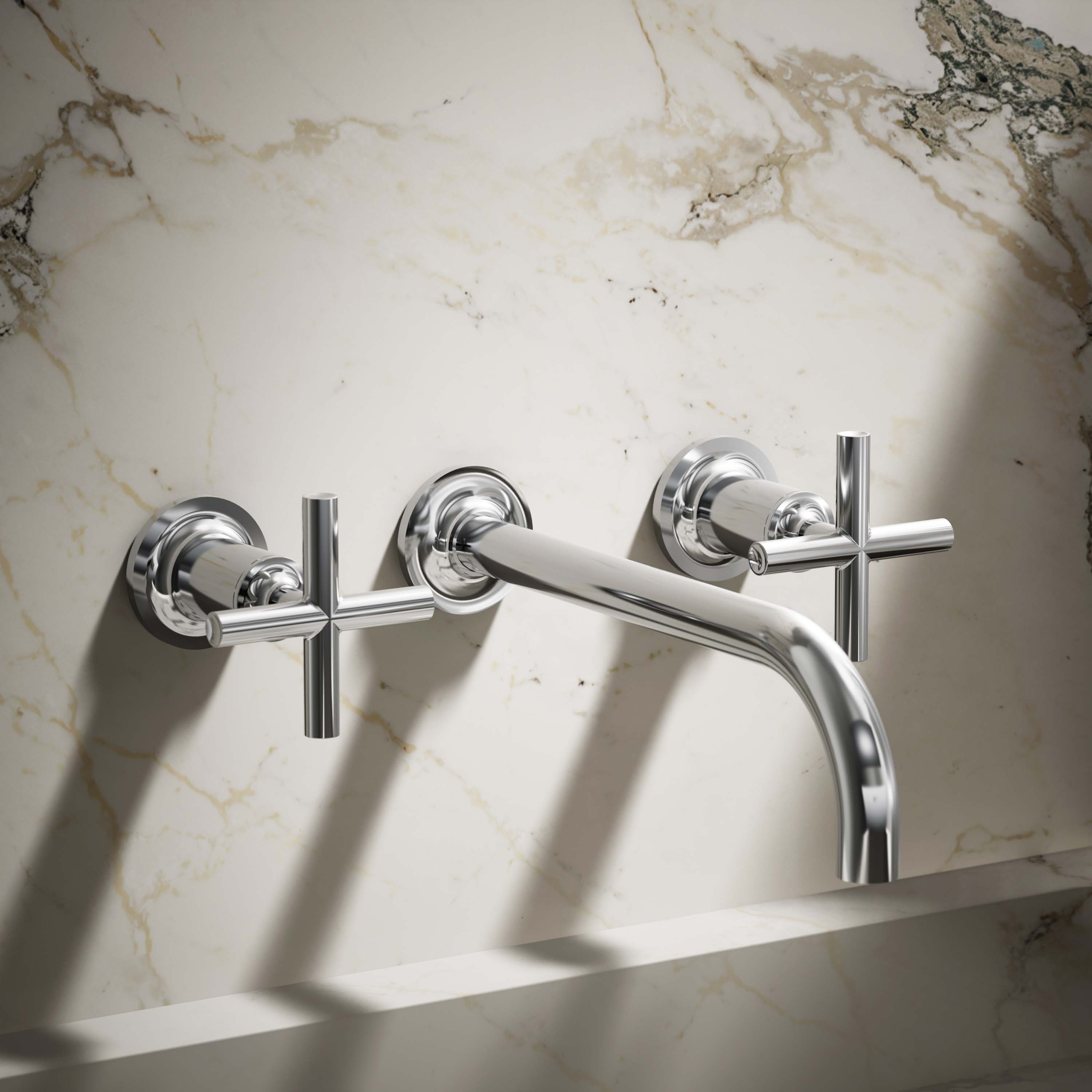 KOHLER T14414-3-CP Purist Polished chrome Wall-mount 2-handle WaterSense Mid-arc Commercial/Residential Handle Bathroom Sink Faucet