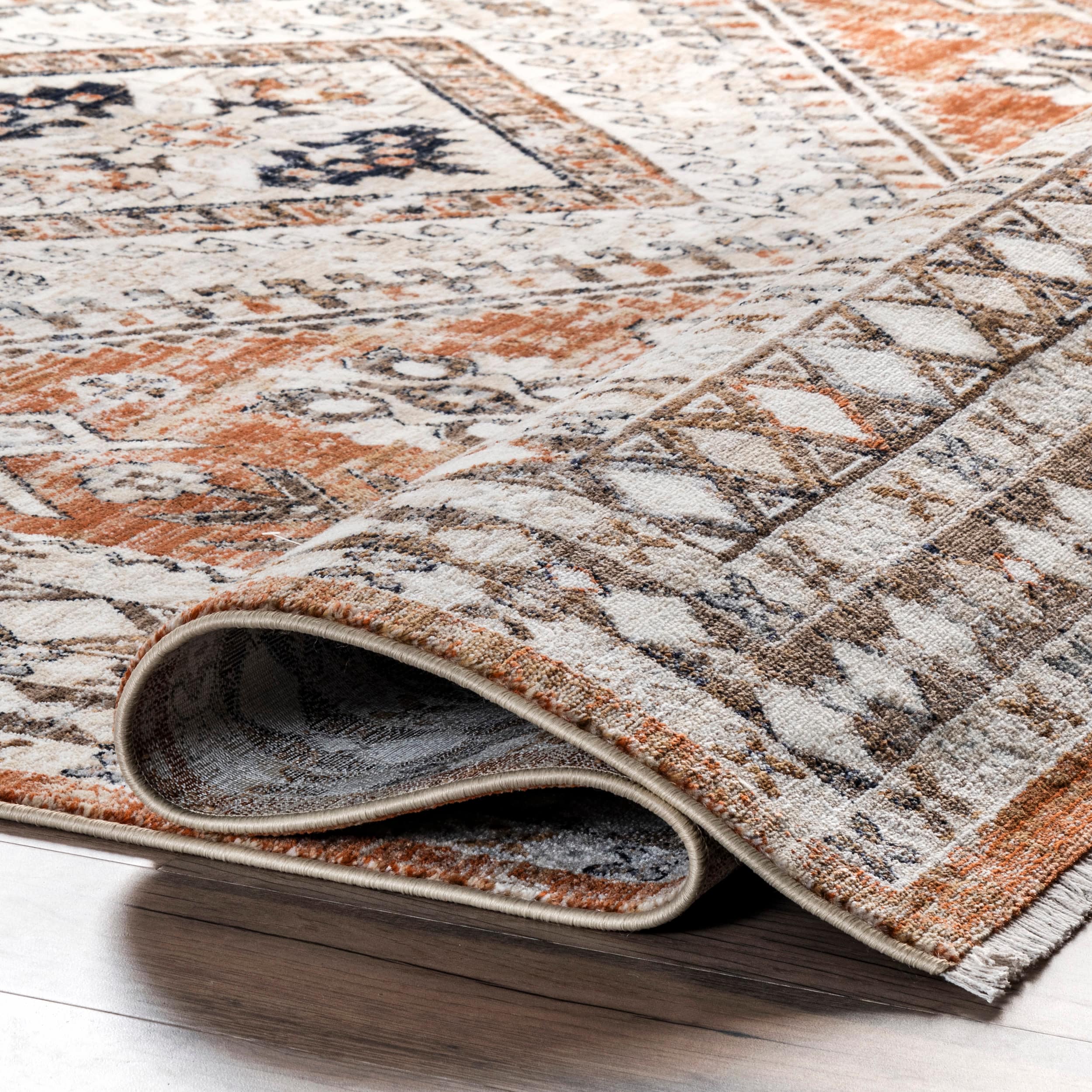 Reversible Rust Medallion Synthetic 5' x 8' Area Rug