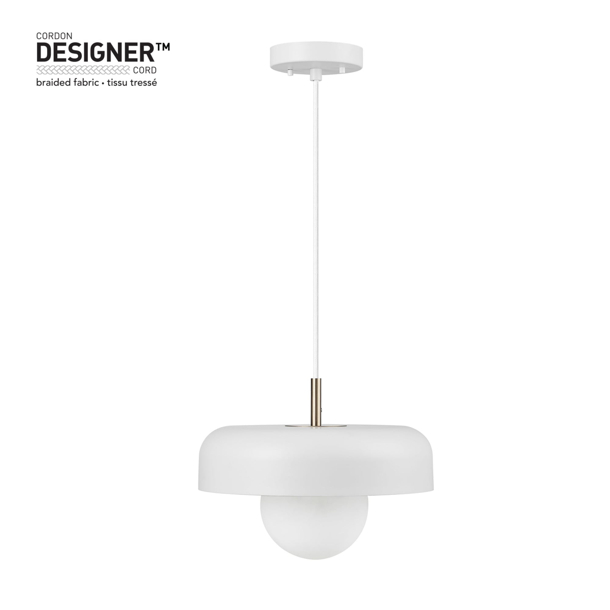Adjustable Matte White Metal Pendant with Brass Accents
