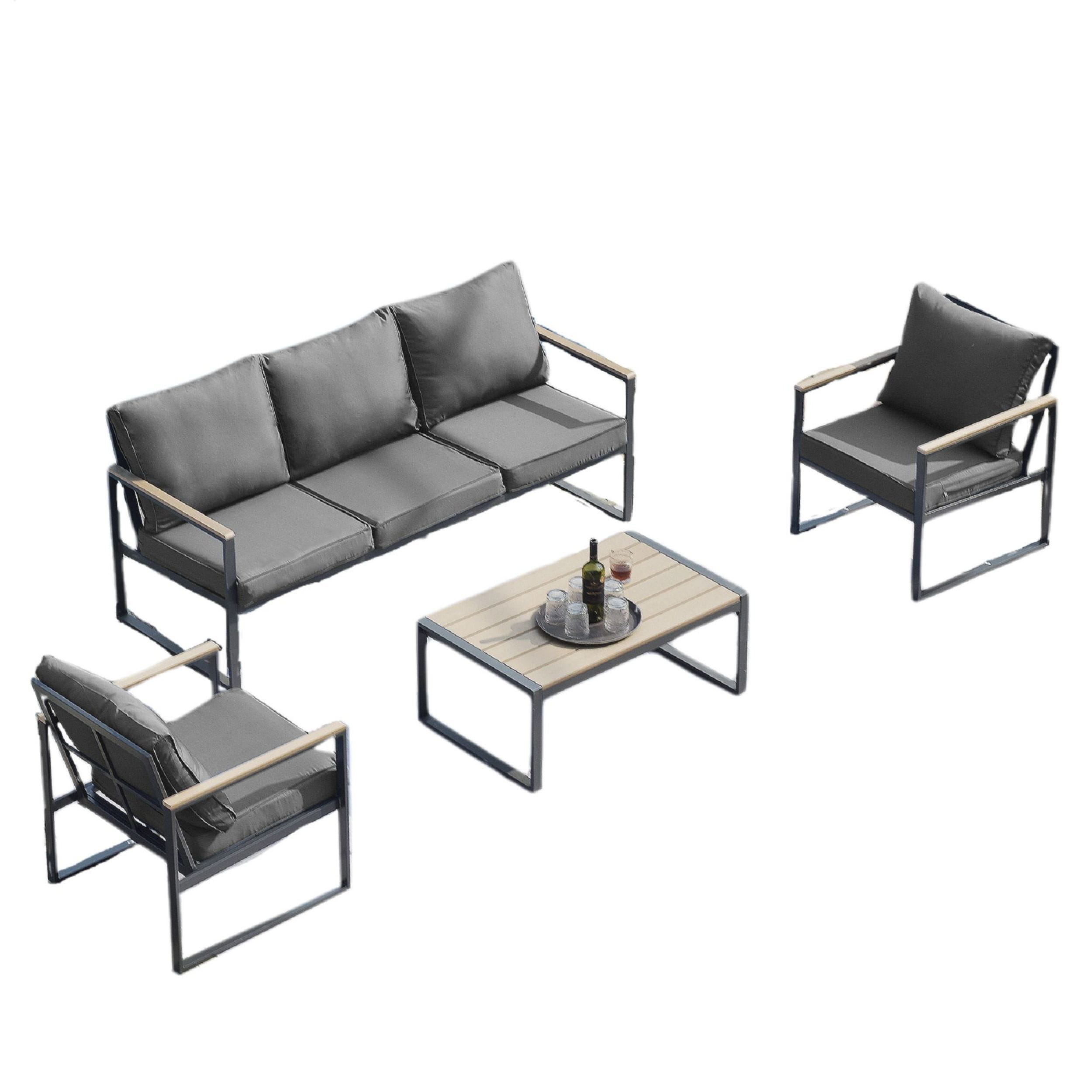 LIVIZA GAZ71P00005 4 -Piece Patio Sofa Conversation Set with Gray Cushions
