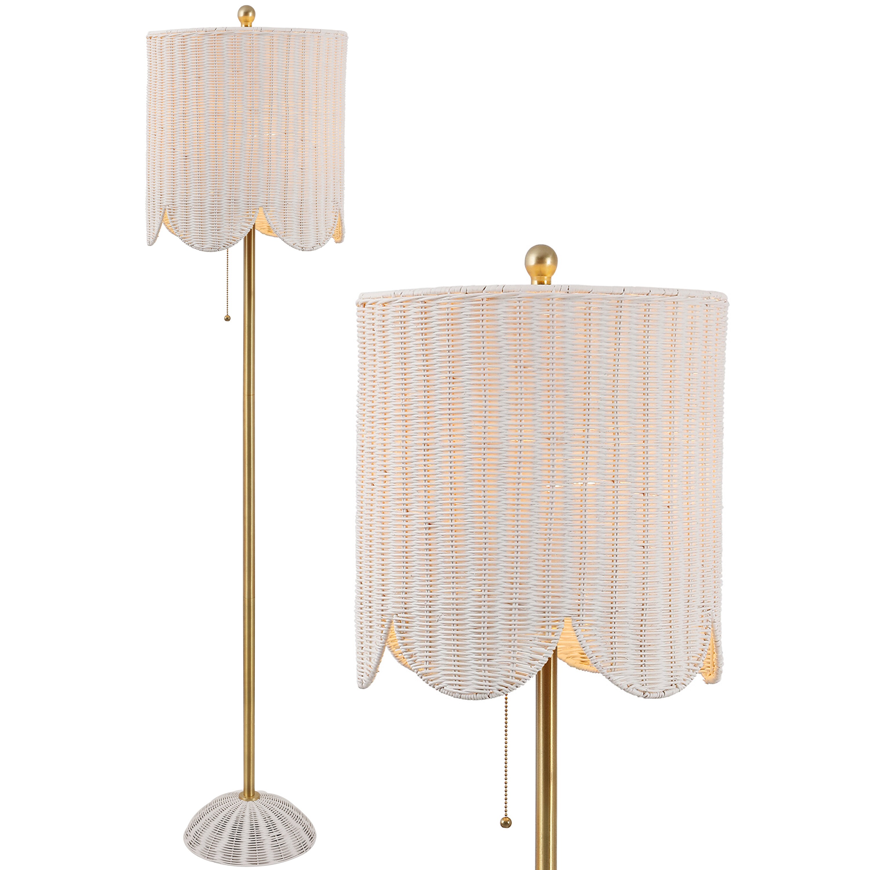 JONATHAN  Y - Joel 63.5'' Coastal Bohemian Scallop Shade Rattan/Metal LED Floor Lamp with Pull Ch...