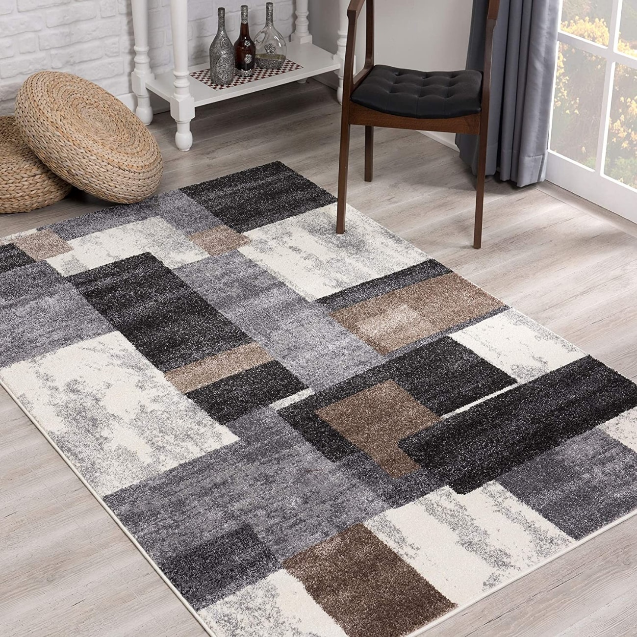 HomeRoots 8 ft x 11 ft Brown Distressed Geometric Area Rug in the Rugs ...