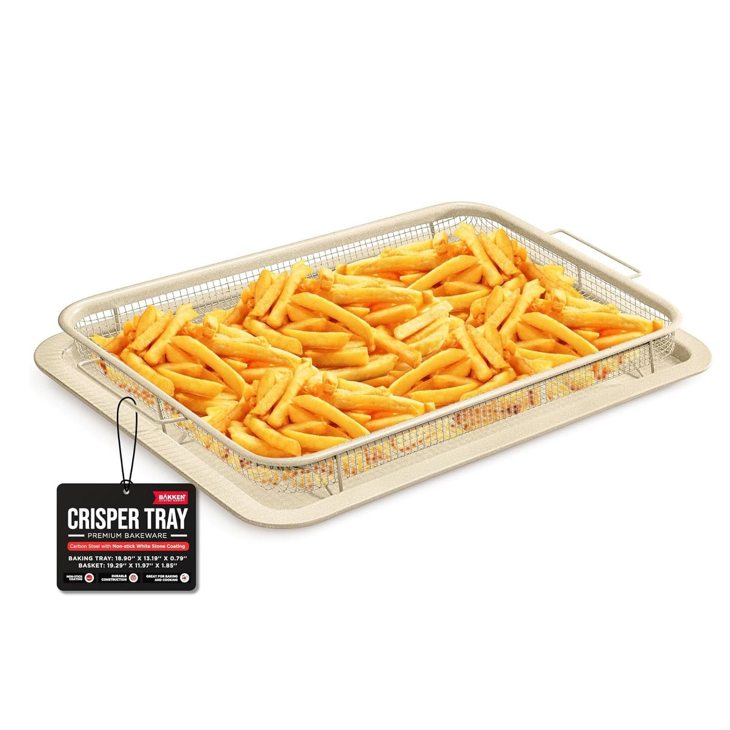 Bakken Swiss  Crisper Tray White Marble Coating 2 Piece Set Nonstick Basket Design for Healthier Cooking in Regular Ovens Extra Large 19 x 13 Inches Make Crispy Food Bacon and More