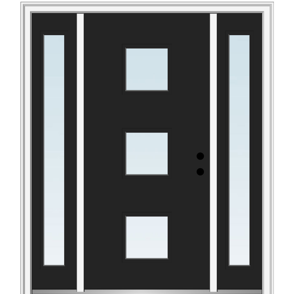 MMI DOOR ZZ348810L 60-in x 80-in x 6-9/16-in Fiberglass Pulse lite Left-hand inswing Black Painted Prehung Front Door with Sidelights with Brickmould Insulating core