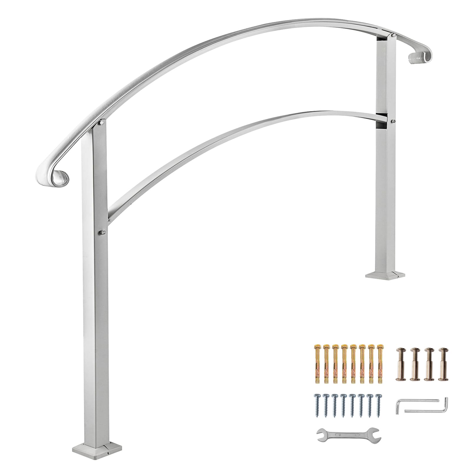 VEVOR SC3FTHWTYFSW00114V0 Handrails for Outdoor Steps  Fit 1 or 3 Steps Outdoor Stair Railing  White Wrought Iron Handrail  Flexible Front Porch Hand Rail  Transitional Handrails for Concrete Steps or Wooden Stairs