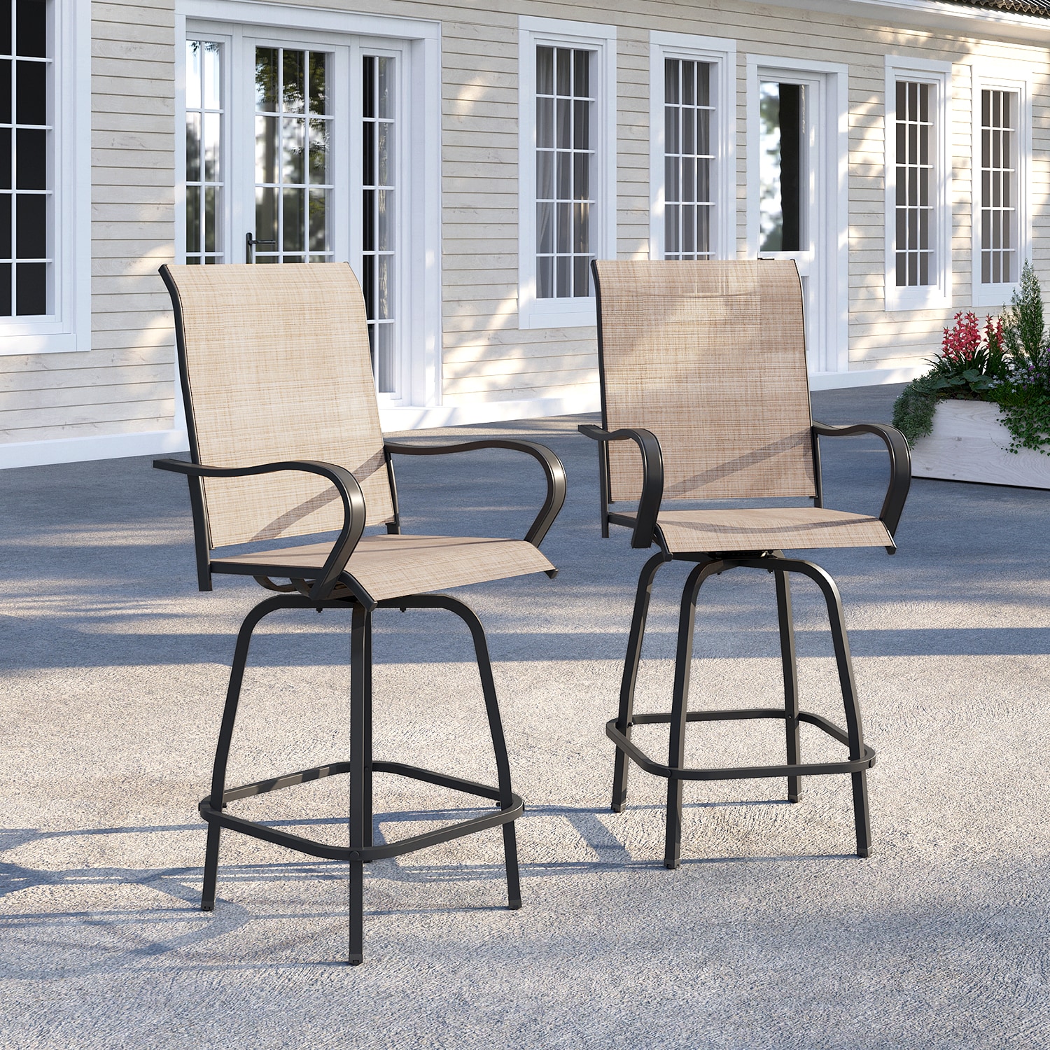 Bapipro BPCH42B37 Patio Dining Chair Set of 2 Rattan Brown Metal Frame Swivel rocker Dining Chair with Brown Woven Seat