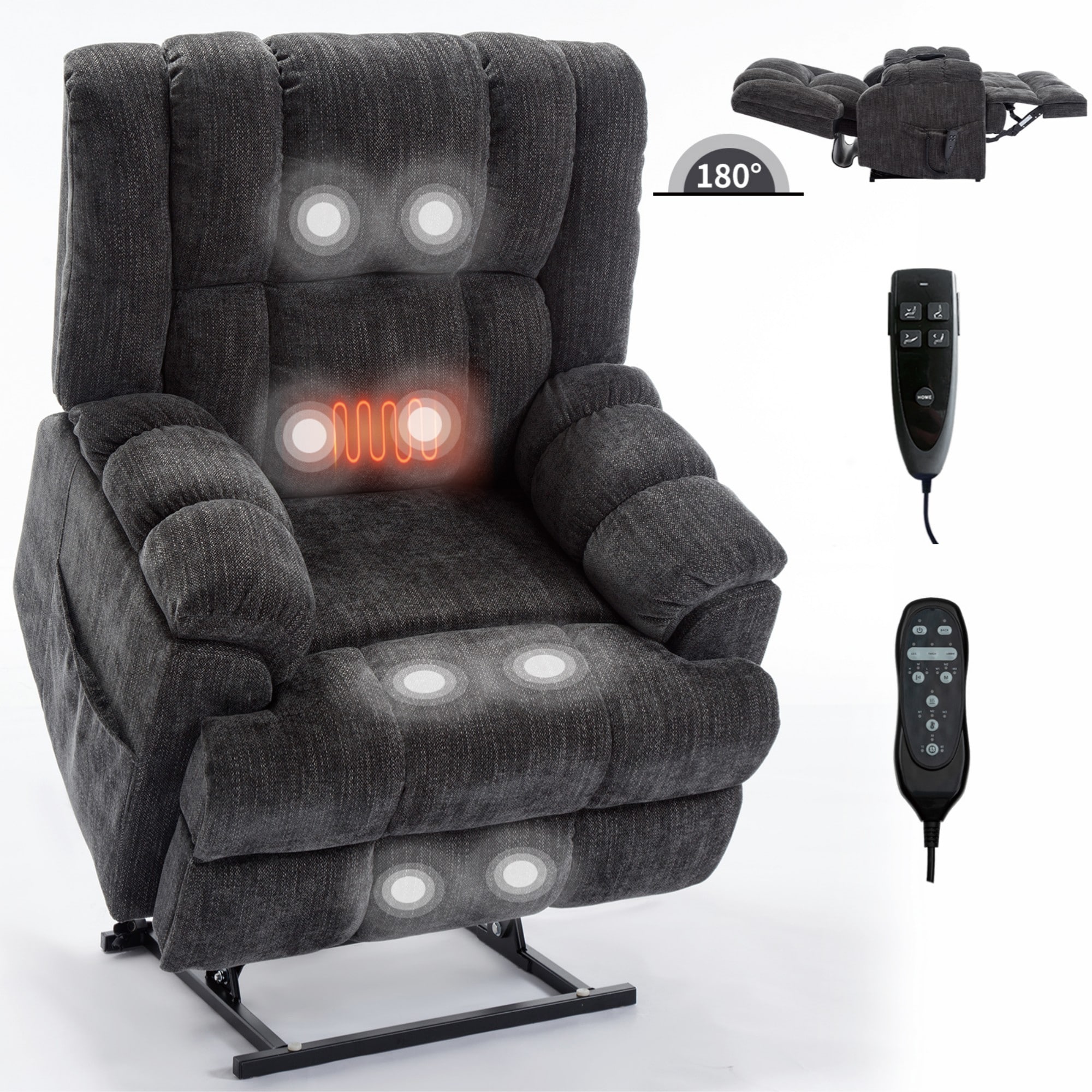 Boyel Living BL-CM889GY Dual Motor Heat Massage Infinite Position Up to 350 LBS Electric Power Lift Recliners with Power-Remote