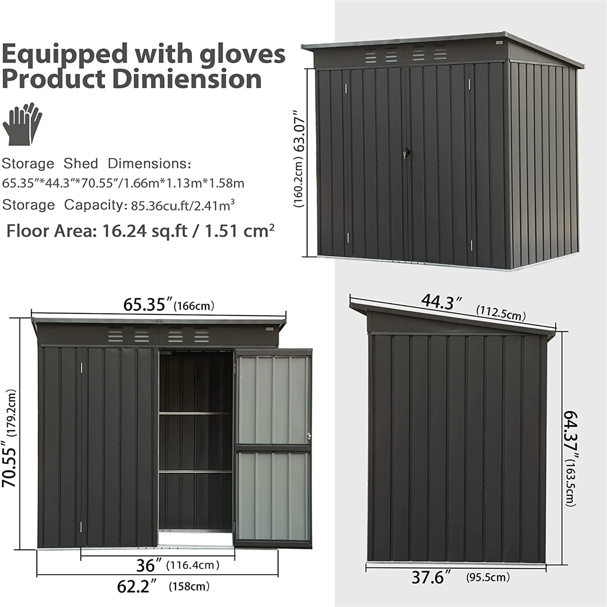 WELLFOR TWSG041-BK Metal-Storage-Buildings-Sheds - View #3