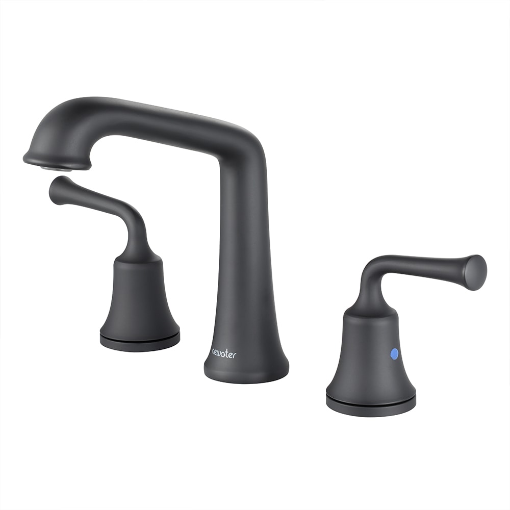 Newater 2004011 Fabra Matte Black Widespread 2-handle High-arc Residential Handle Bathroom Sink Faucet with Drain