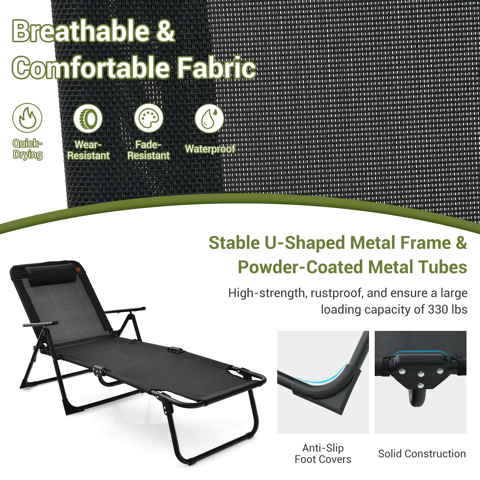 Volenca 3-Piece Steel Patio Folding Chaise Lounge Conversation Set with ...