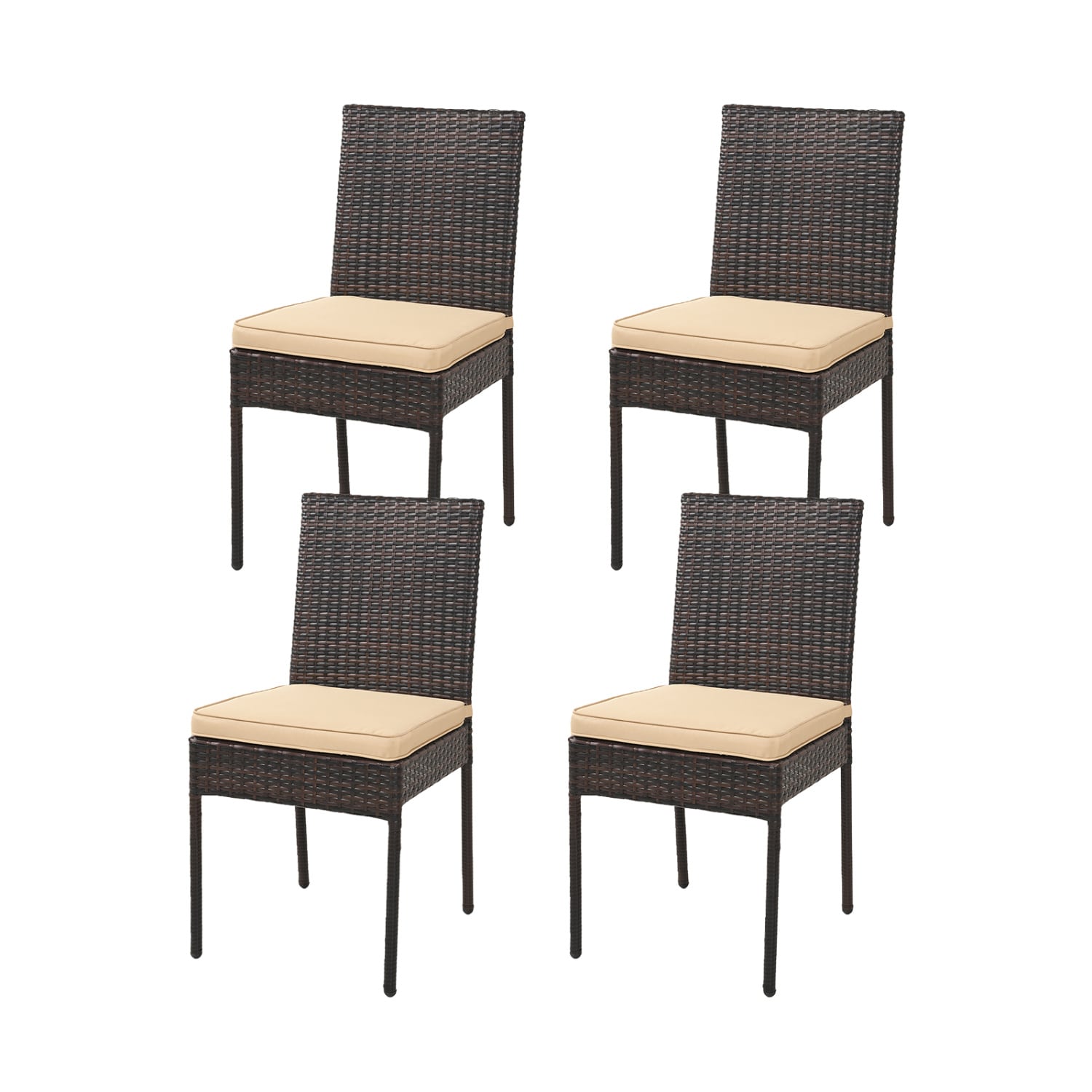 Volenca Set of 4 Patio Rattan Wicker Dining Chairs With Steel Frame and 330 lb Cushioned Seats Polyester one_size | VOL-3ZXJ0X