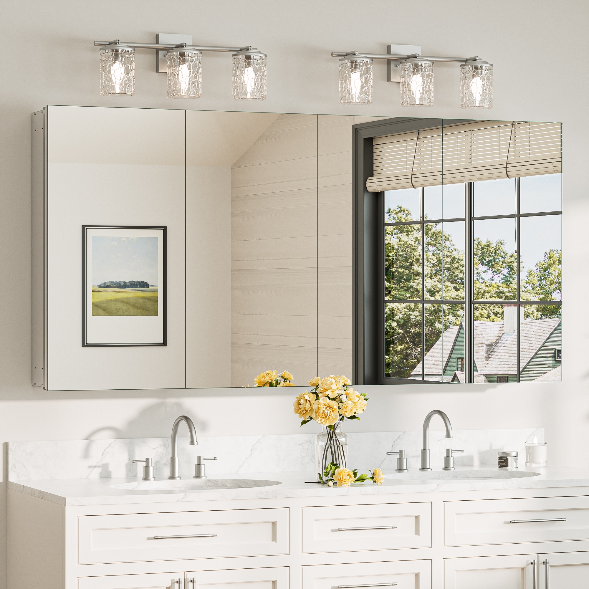 TETOTE 64 x 32 in Silver Frameless Surface/Recessed Aluminum Mirrored Rectangle Medicine Cabinet With Adjustable Shelves #LSC-TE-6432SI-M11