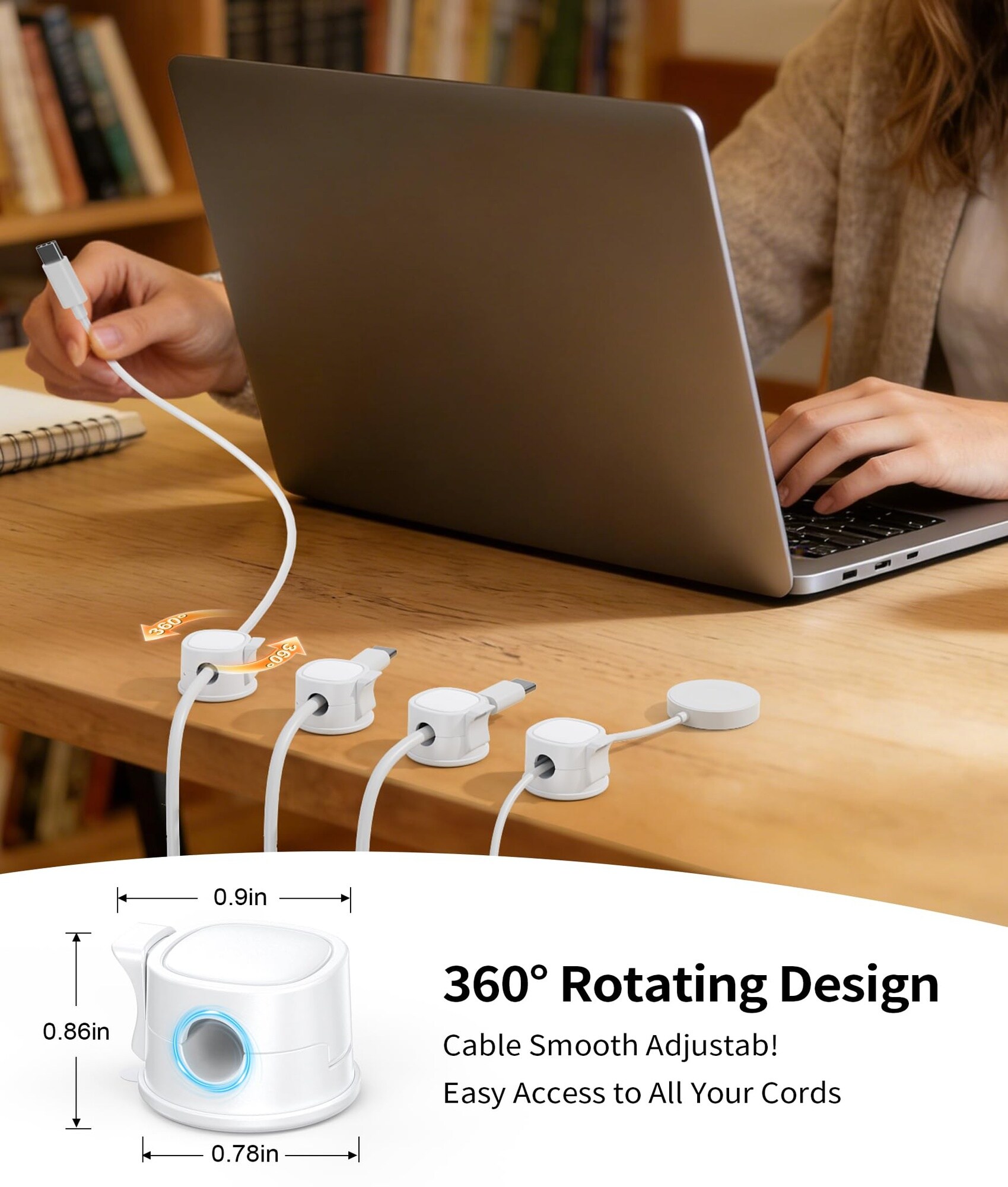 CYIKE 8 Pack Rotatable Cable Clips Cord Organizer Desk Cable Management ...