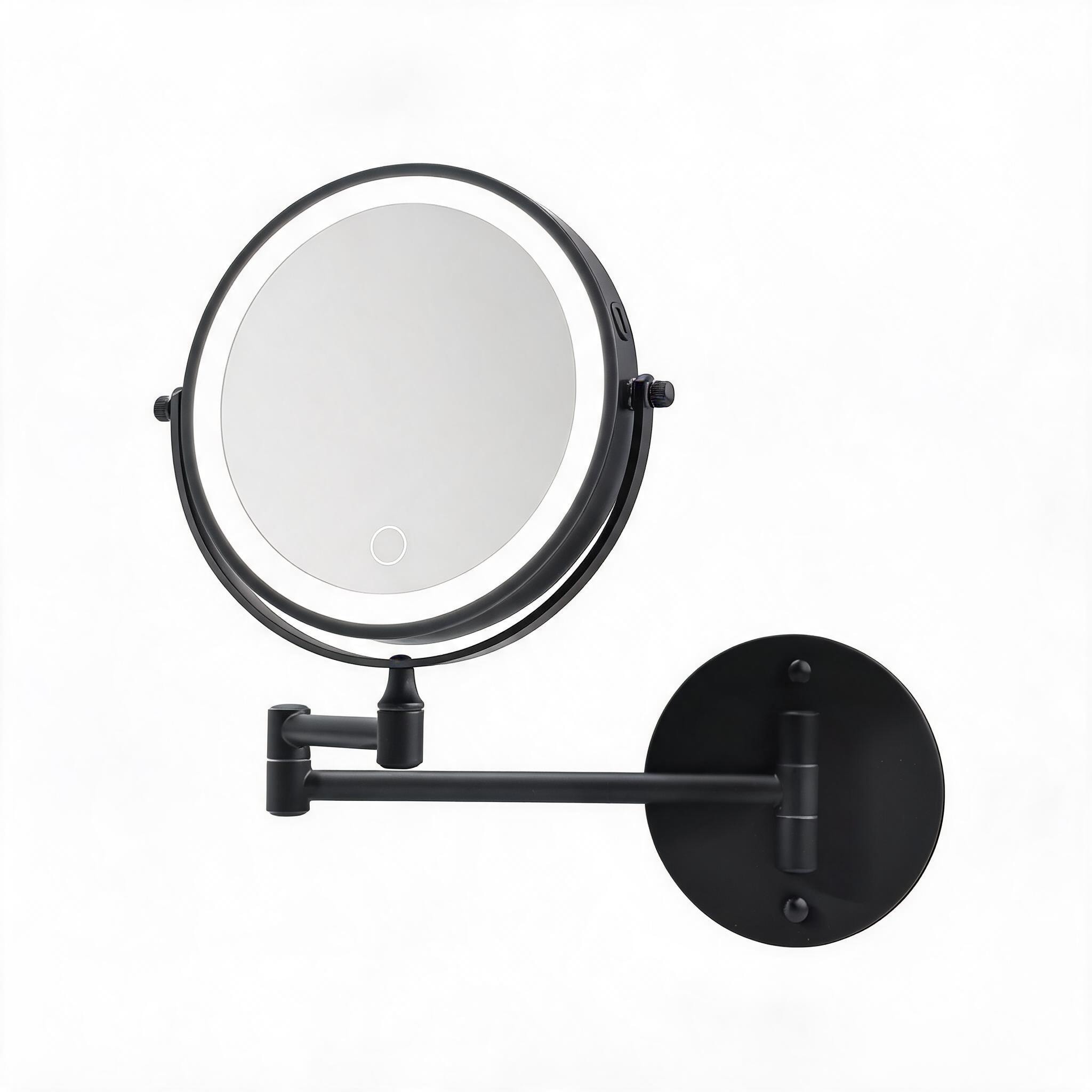 LIVACA - 8 inch Black Iron Rechargeable Wall Mounted Makeup Mirror with Double-Sided 1X/10X Magni...
