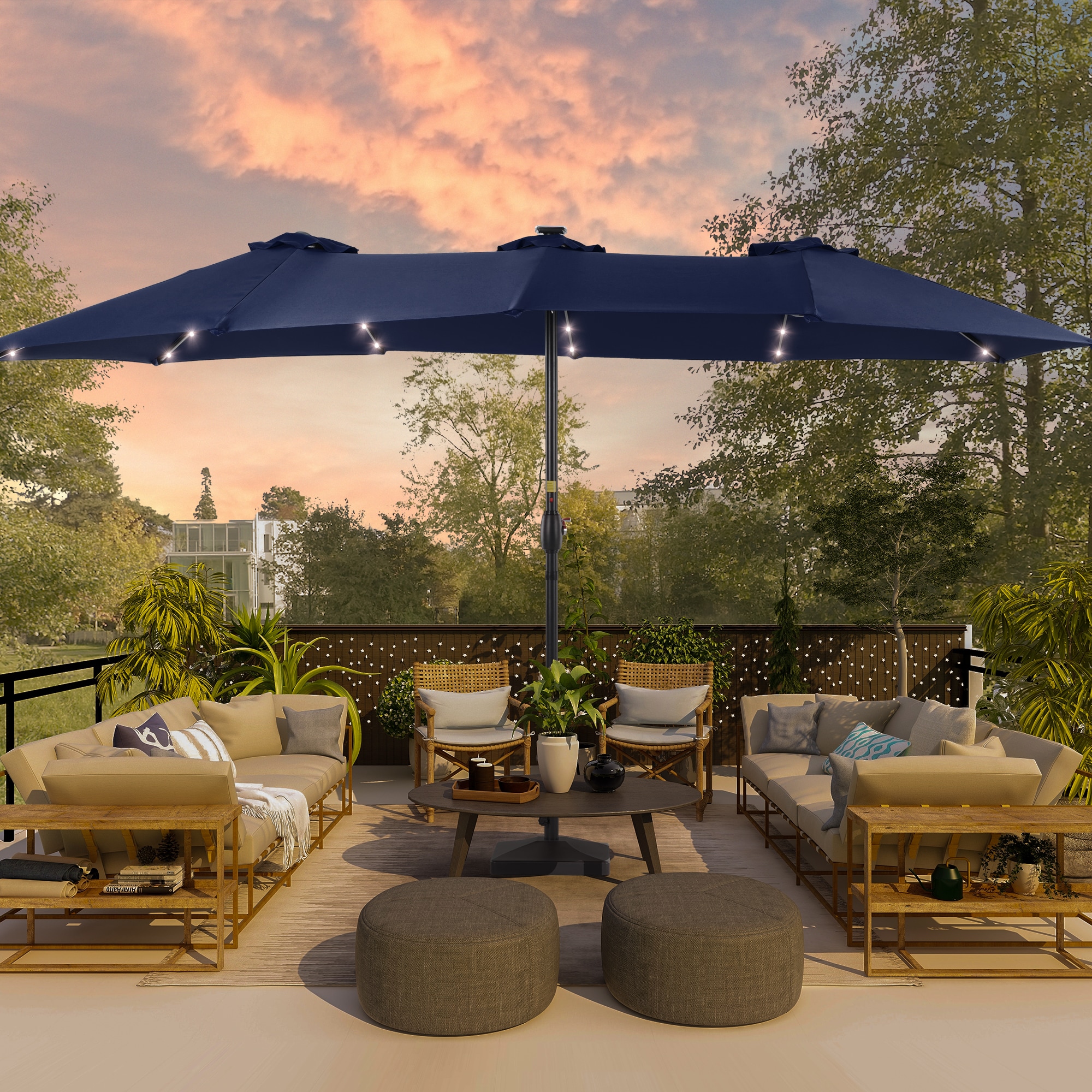 Sonkuki SD-SM-LED460NY 15-Feet Steel Navy Market Patio Umbrella with Lights and