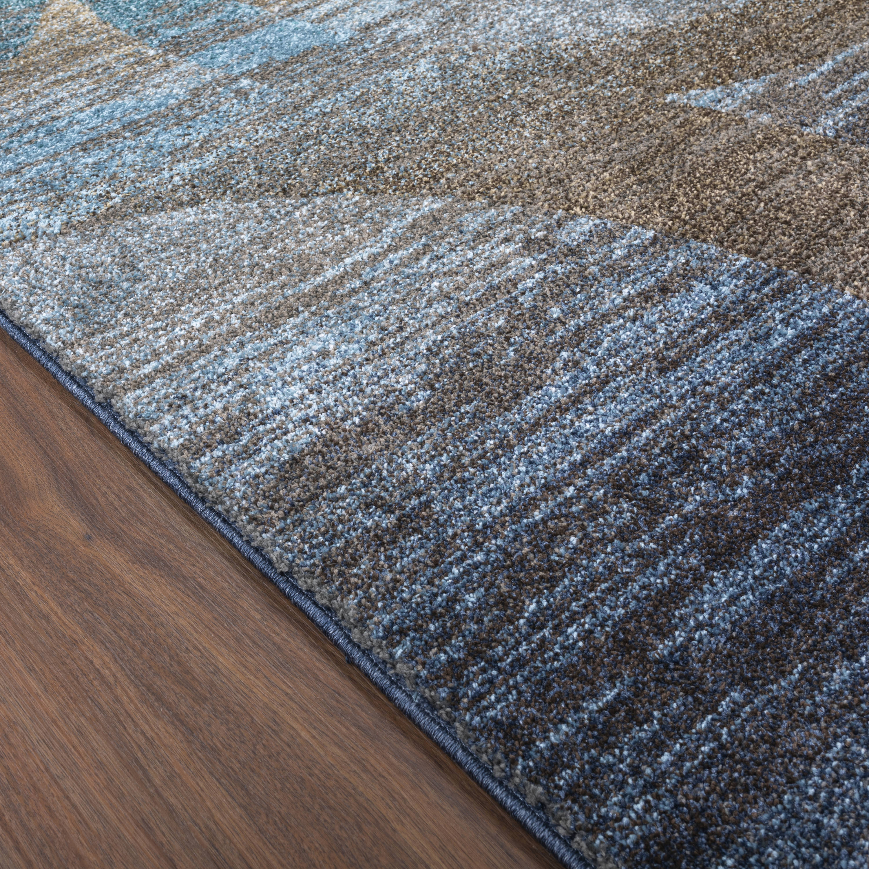 Wellington Blue and Beige Synthetic Rectangular Area Rug
