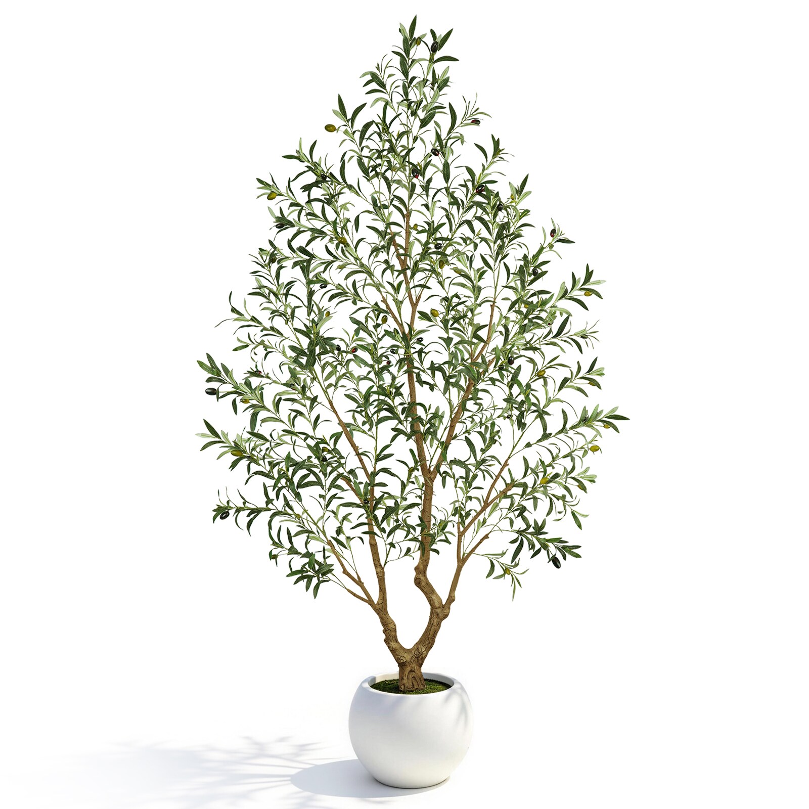 Vitalismo 96-in Green Indoor/Outdoor Floor Olive Artificial Tree Flat Back Design w/Round White Planter Natural Trunks 1530 Silk Leaves 68 Fake Fruits