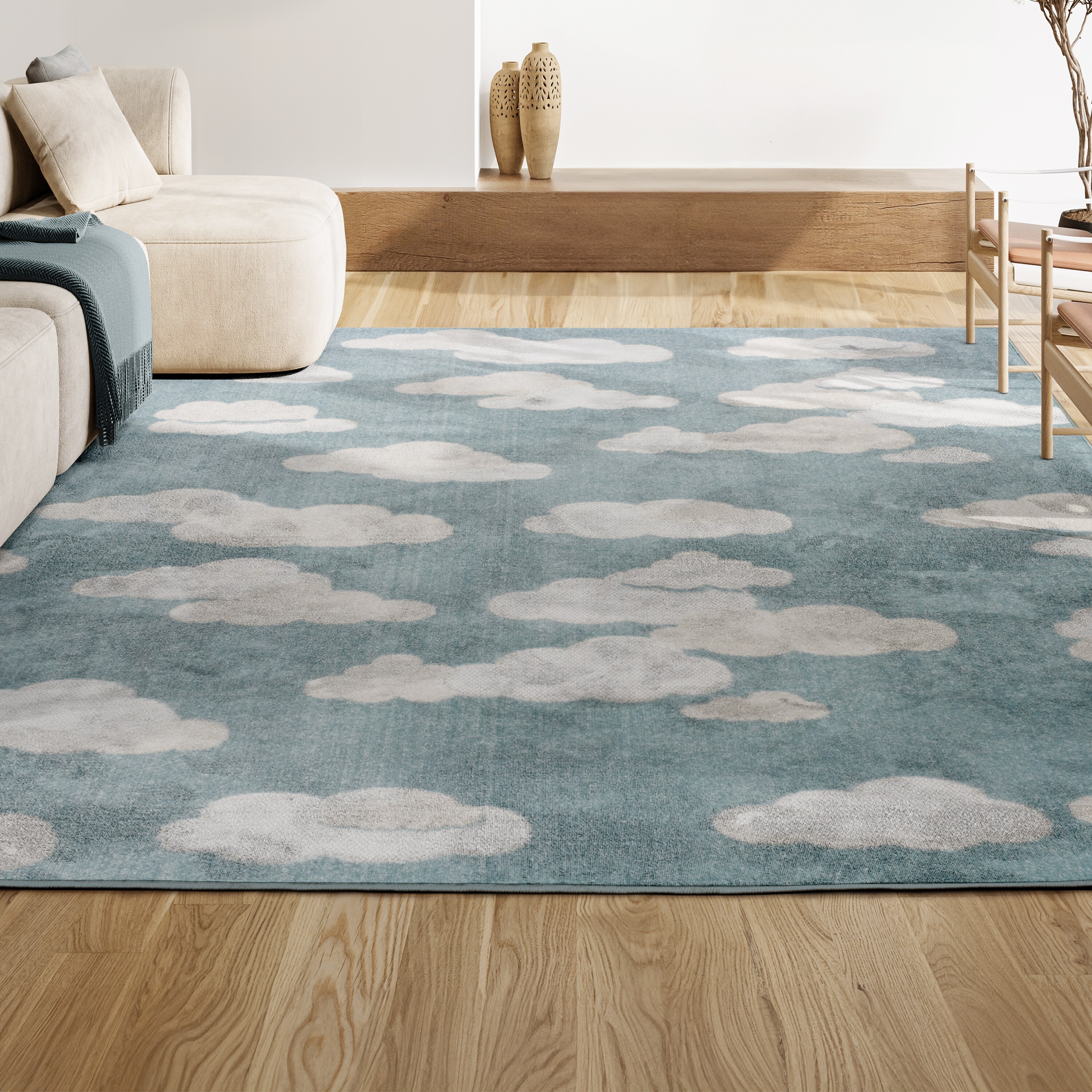 Hedwig Blue and Ivory Cloud Scandi 3x5 Area Rug