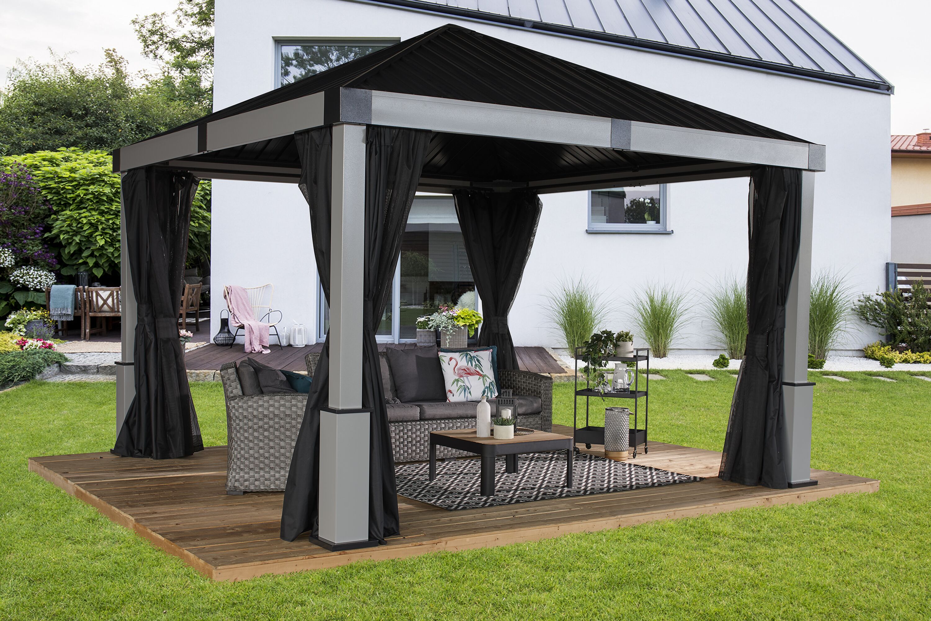Sojag 500-9168921 12-ft x 12-ft Grey with Hardtop Roof (Screen Included)