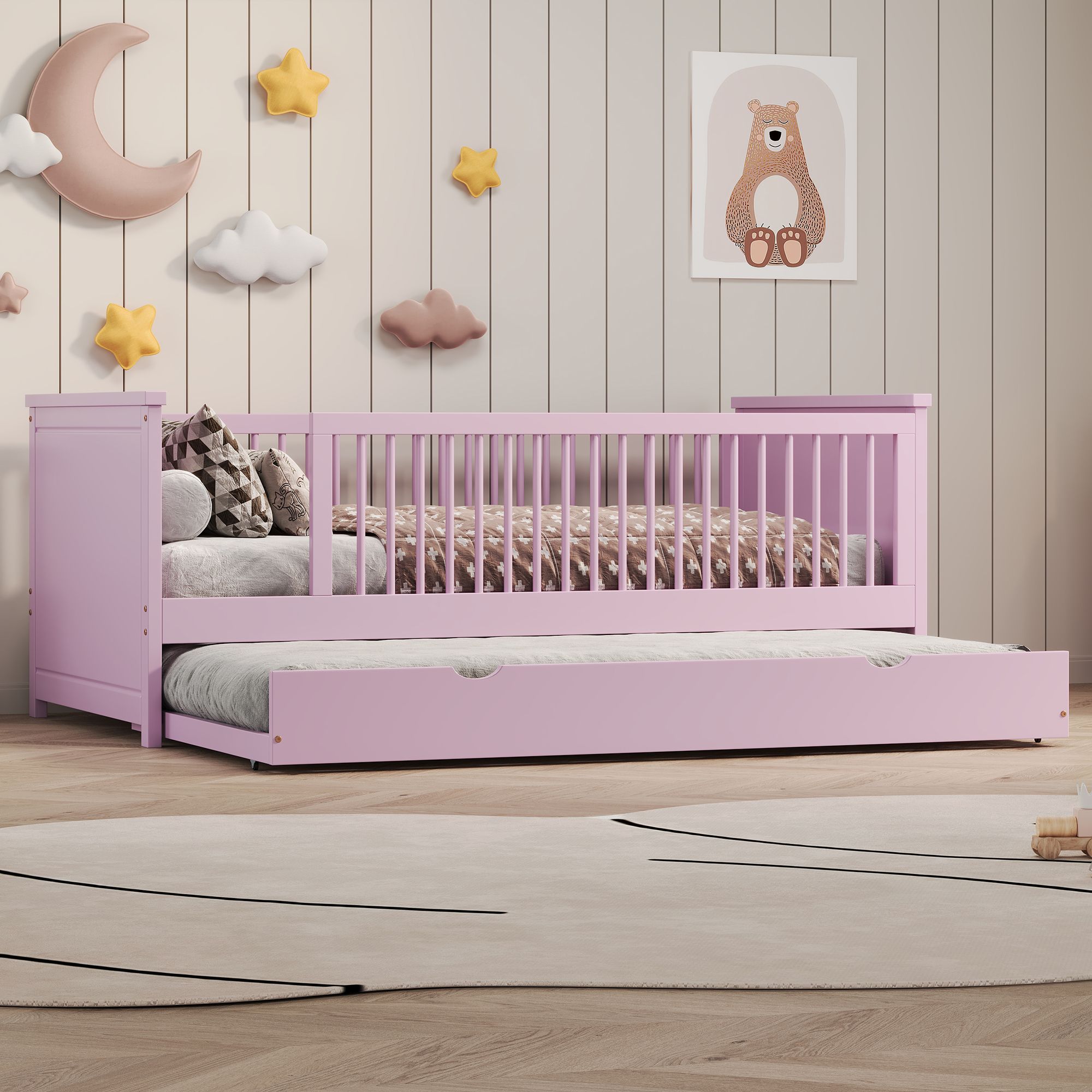 Yiekholo - Twin Pink Wood Platform Bed with Headboard