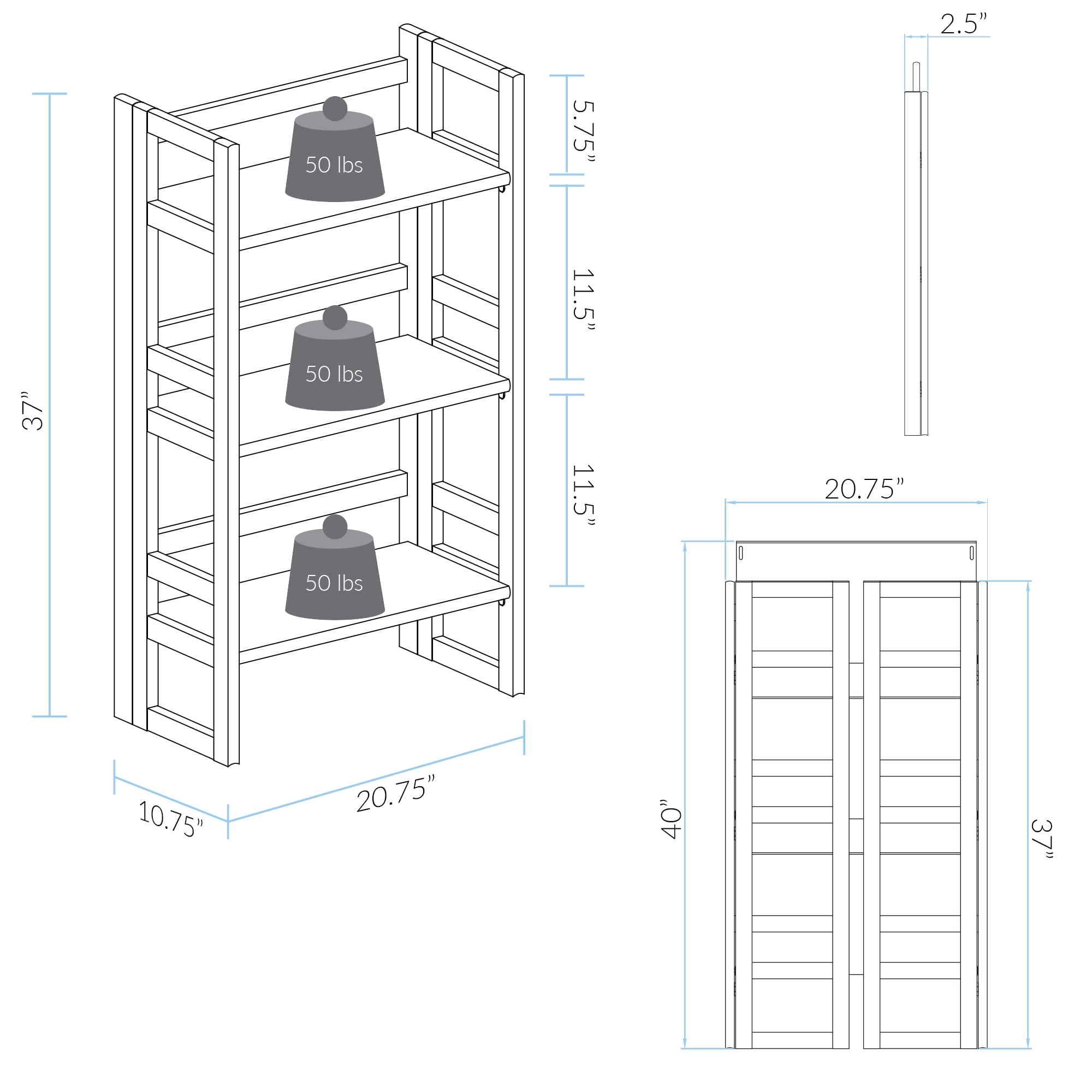 Mission Casual Espresso Solid Pine 3-Shelf Folding Bookcase