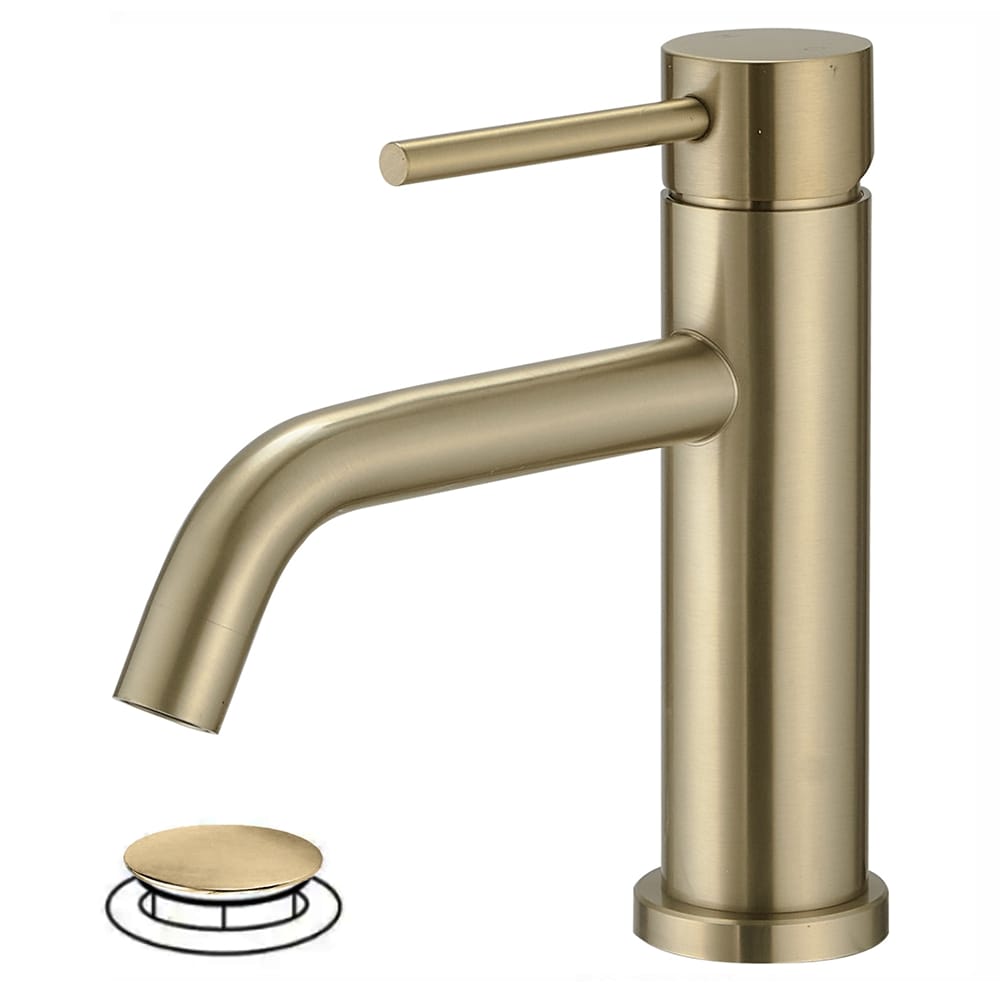 BWE Brushed Gold 1-handle Single Hole Low-arc Bathroom Sink Faucet with ...