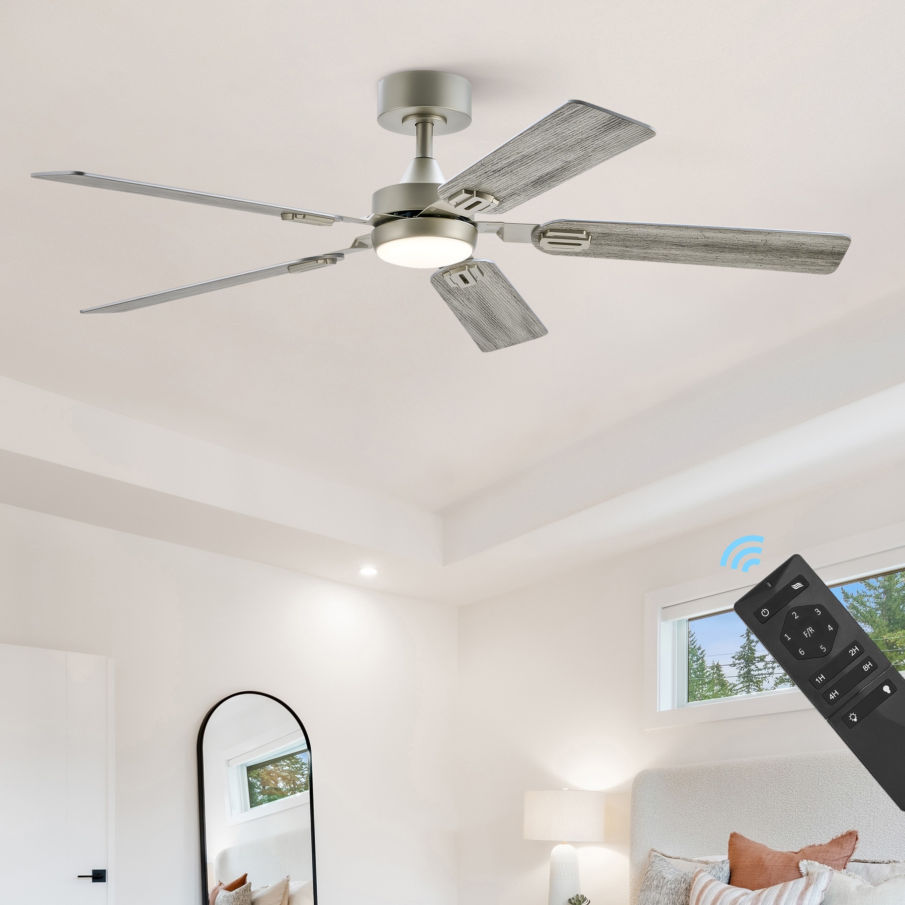 CO-Z CFN-1318-NI 52-in Color-Changing Integrated LED Nickel with Nickel Blades Propeller Ceiling Fan With Light - Remote Included ( 5 -Blade )