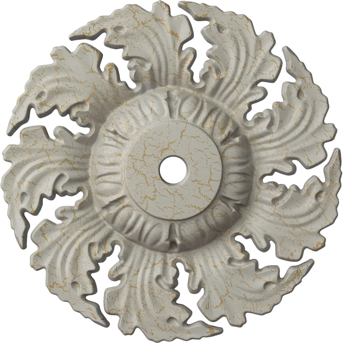 Ekena Millwork CM14NEPCC Needham 14.625-in W x 14.625-in L Painted Pot Of Cream Crackle Polyurethane Whole Ceiling Medallion