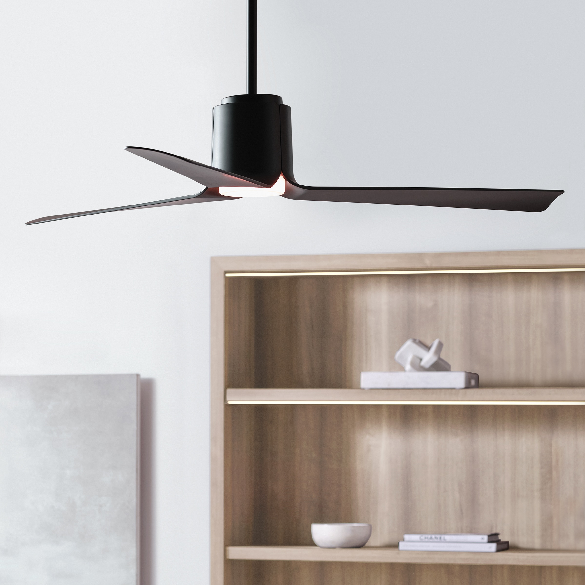 Generation Lighting 3PESM52MBKD Peel 52-in Integrated LED Midnight Black with Midnight Black ABS Blades Ceiling Fan With Light 3 -Blade )
