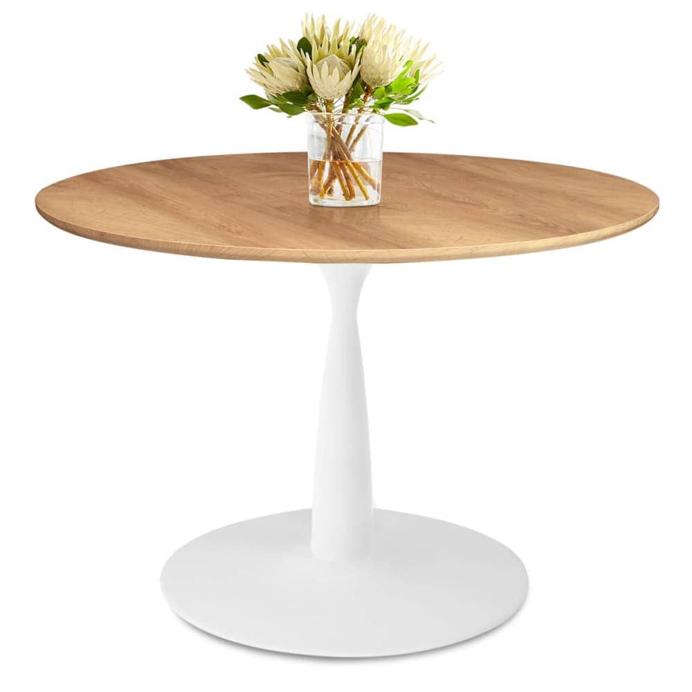 Maison Boucle HARRISON-WT 35 Inch Round Tulip Dining Table with Wood Top and White Metal Base for Modern Kitchen or Apartment