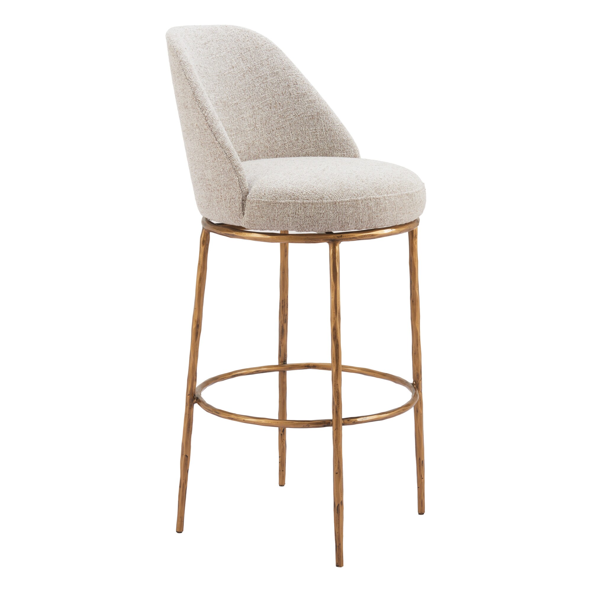 ZUO 110271 Beige and Gold 31.5-in H Bar height (28-in to 33-in) Bucket Seat Upholstered Swivel Wood Back Bar Stool Back