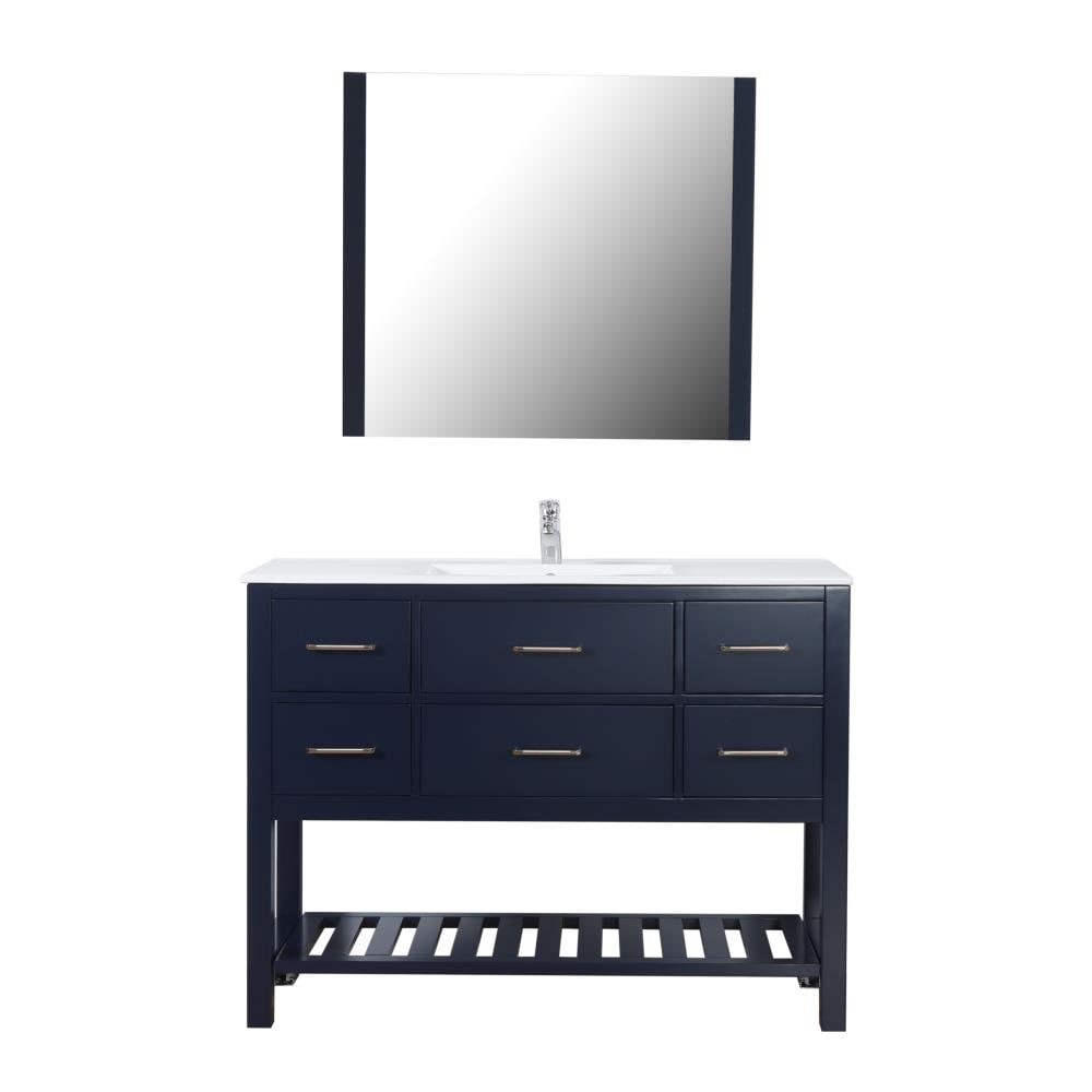 C.L.L Collections SM-48-C-MB-DB Santa Monica 48-in Navy Single Sink Floating Bathroom Vanity with White Ceramic Top (Mirror and Faucet Included)