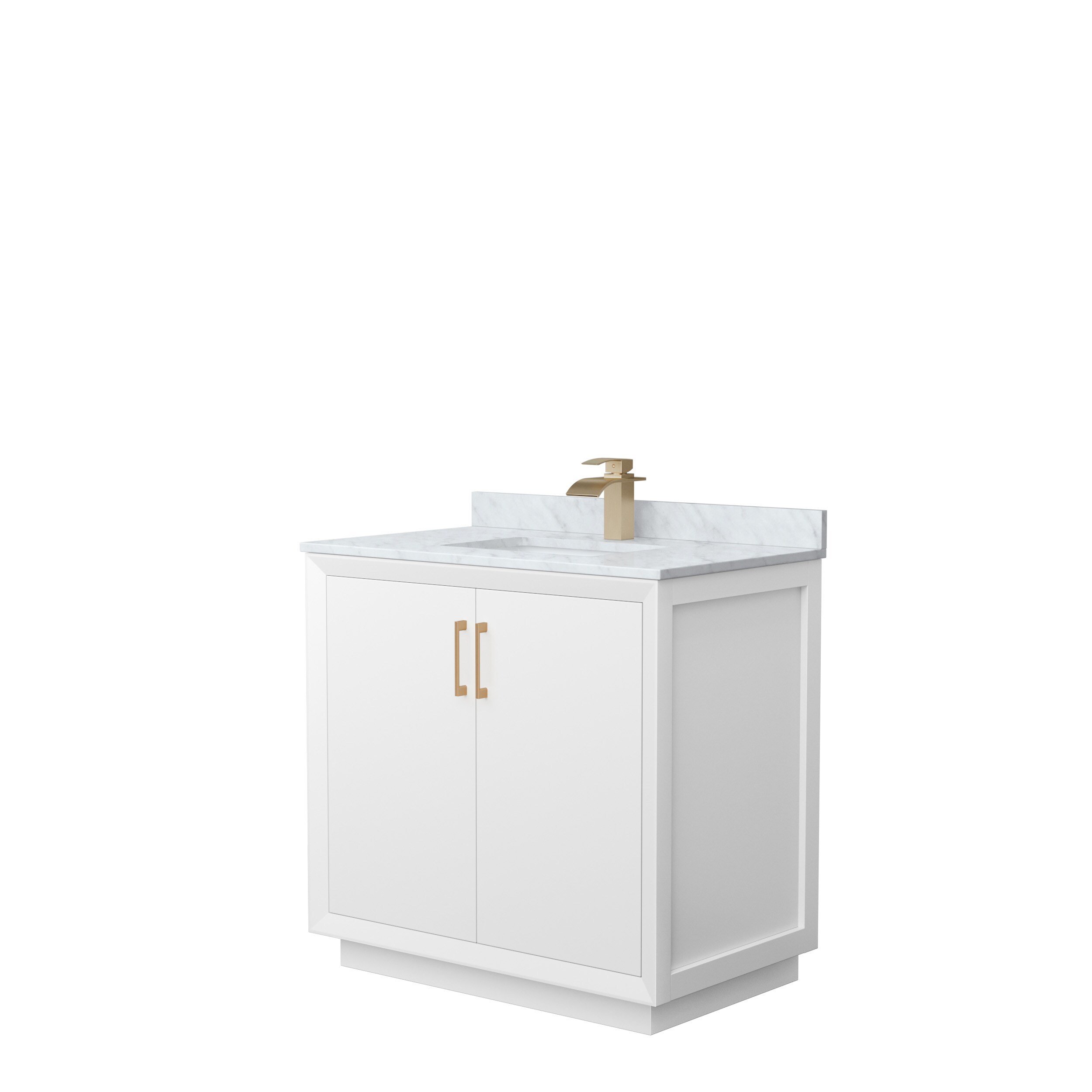 Wyndham Collection WCF414136SWZCMUNSMXX Strada 36-in White with Satin Bronze Trim Undermount Single sink Bathroom Vanity with White Carrara marble Natural marble Top