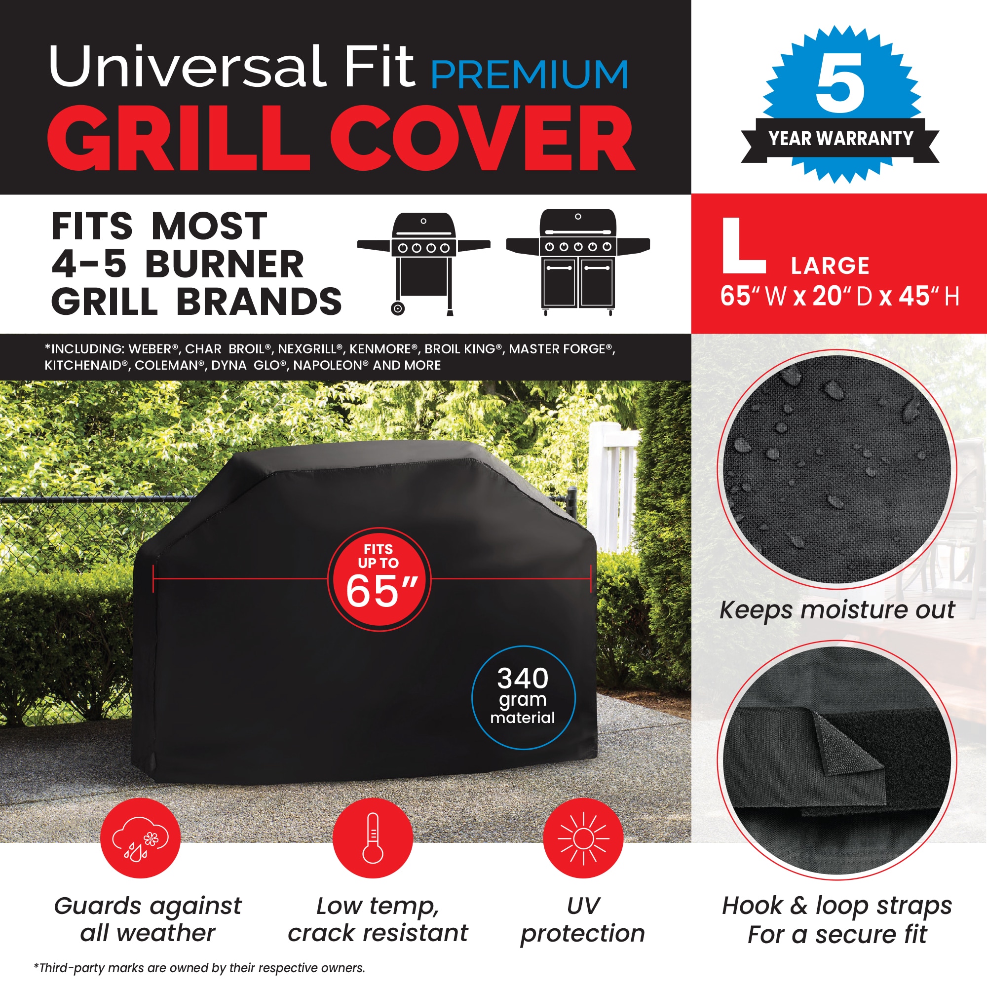 Master Forge Universal Premium L 65-in W x 45-in H Black Gas Grill Cover in  the Grill Covers department at