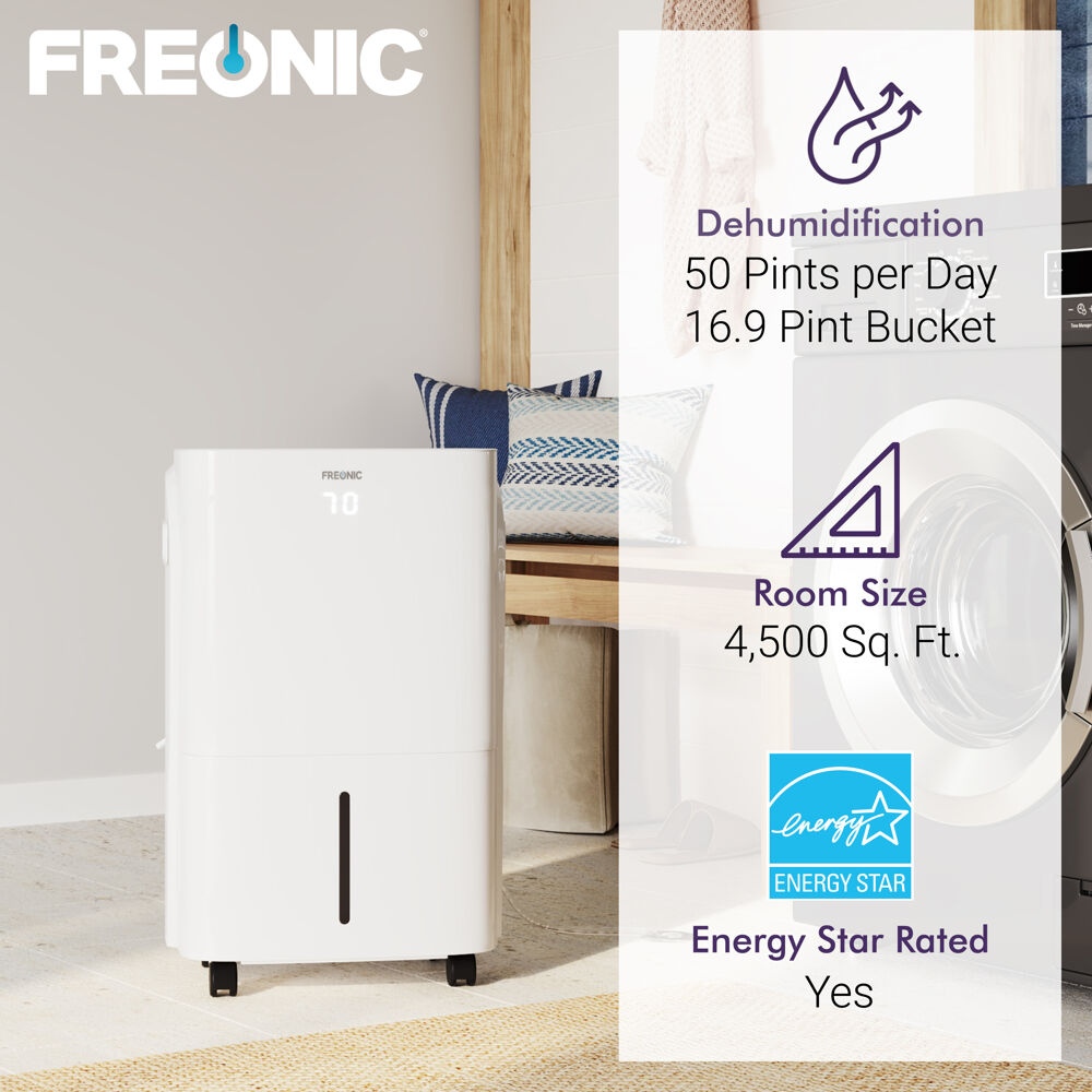 Freonic 50-Pint 3-Speed Dehumidifier ENERGY STAR (For Rooms 3001+ Sq ft) FHCD501AWG Sansujyuku sansujyuku.com