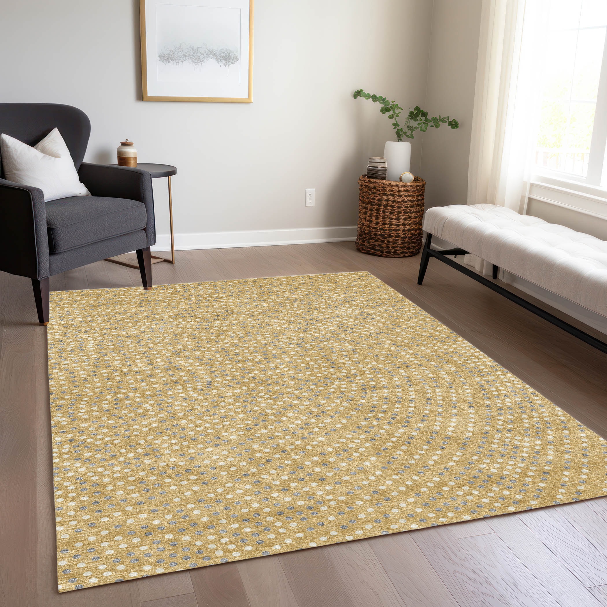 Addison Rugs ACN1021GO10X14 Chantille ACN1021GO 10 x 14 (ft) Polyester Gold Rectangular Indoor/Outdoor Geometric Machine washable Area rug