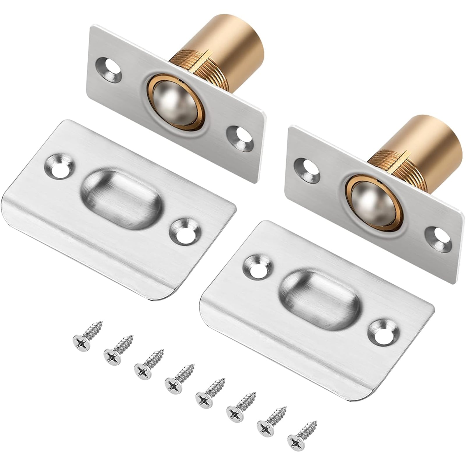 Etokfoks  Adjustable Ball Door Catch Closet Ball Bearing Door Latch Solid Brass Body 2 Pack Silver