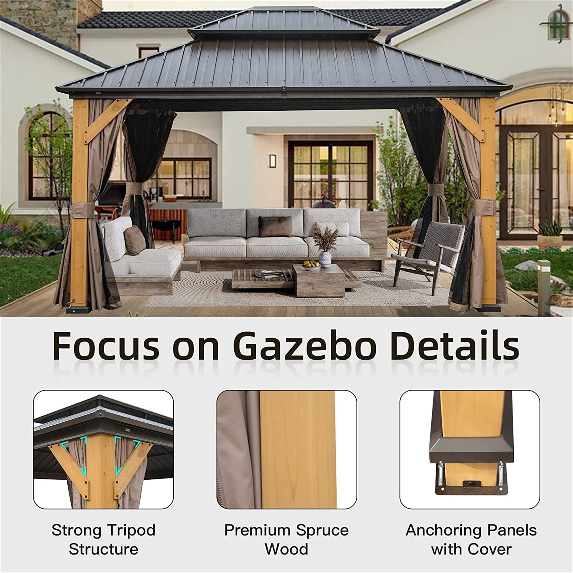 ToolCat PG2-86-PT Wood-Resin-Gazebos - View #3