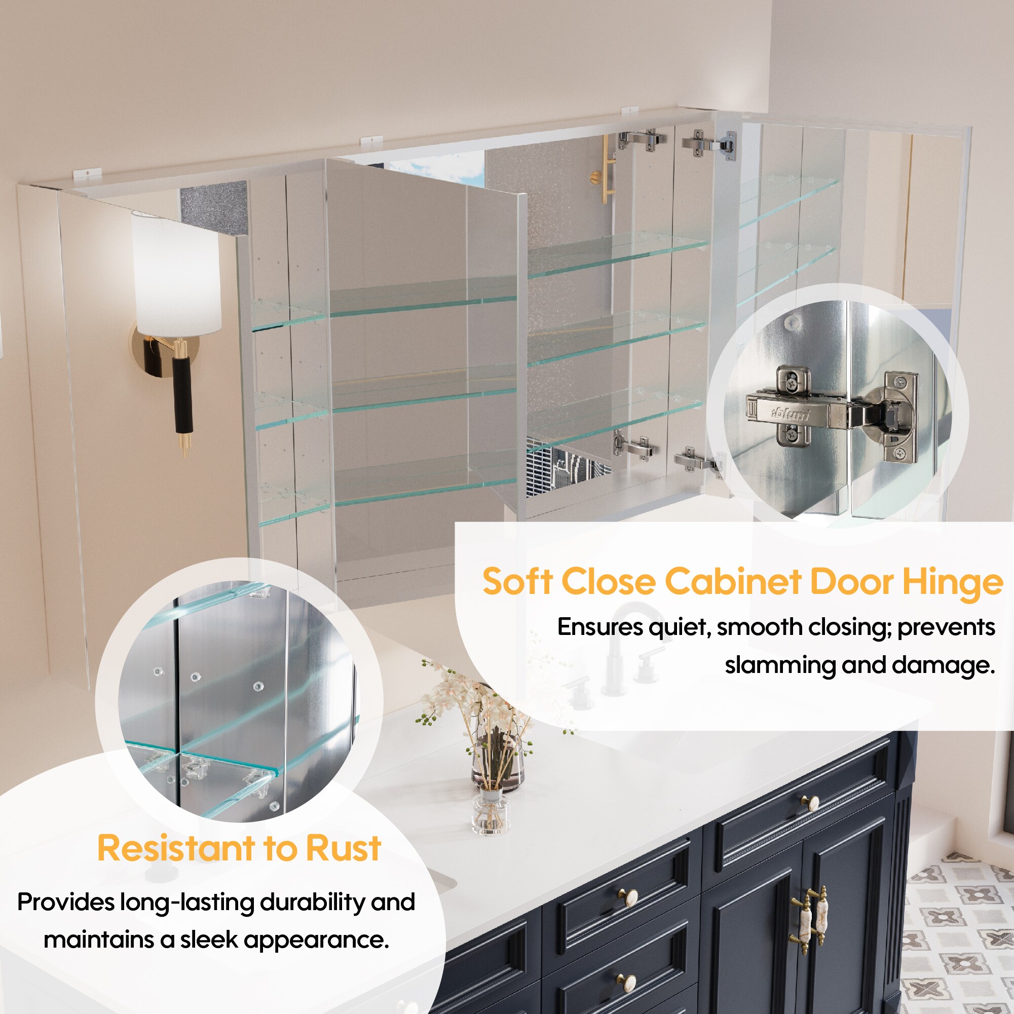 Forclover MCLE-W132432L Bathroom-Medicine-Cabinets - View #12