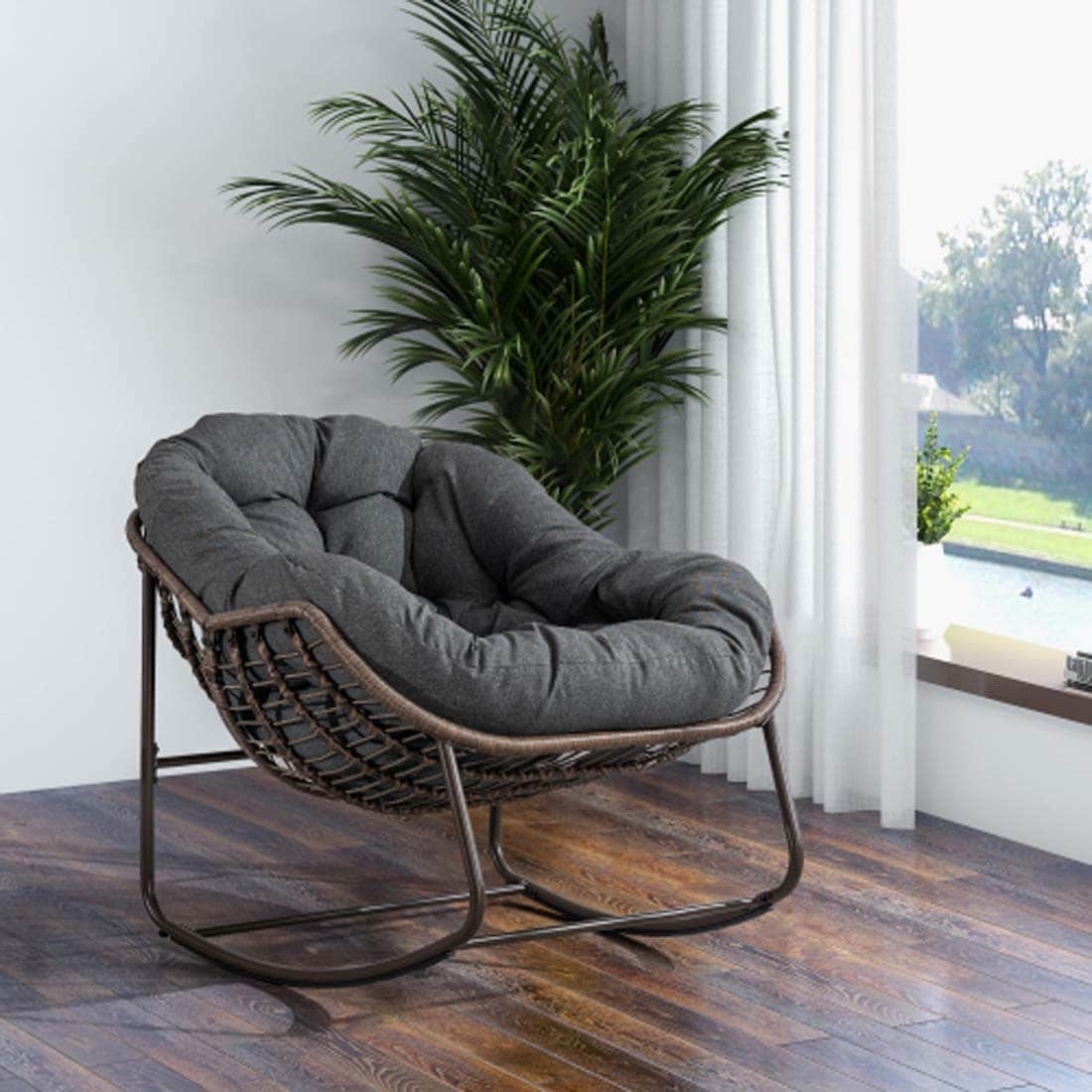 Damerin Patio Chairs Rattan Gray Steel Frame Rocking Chair