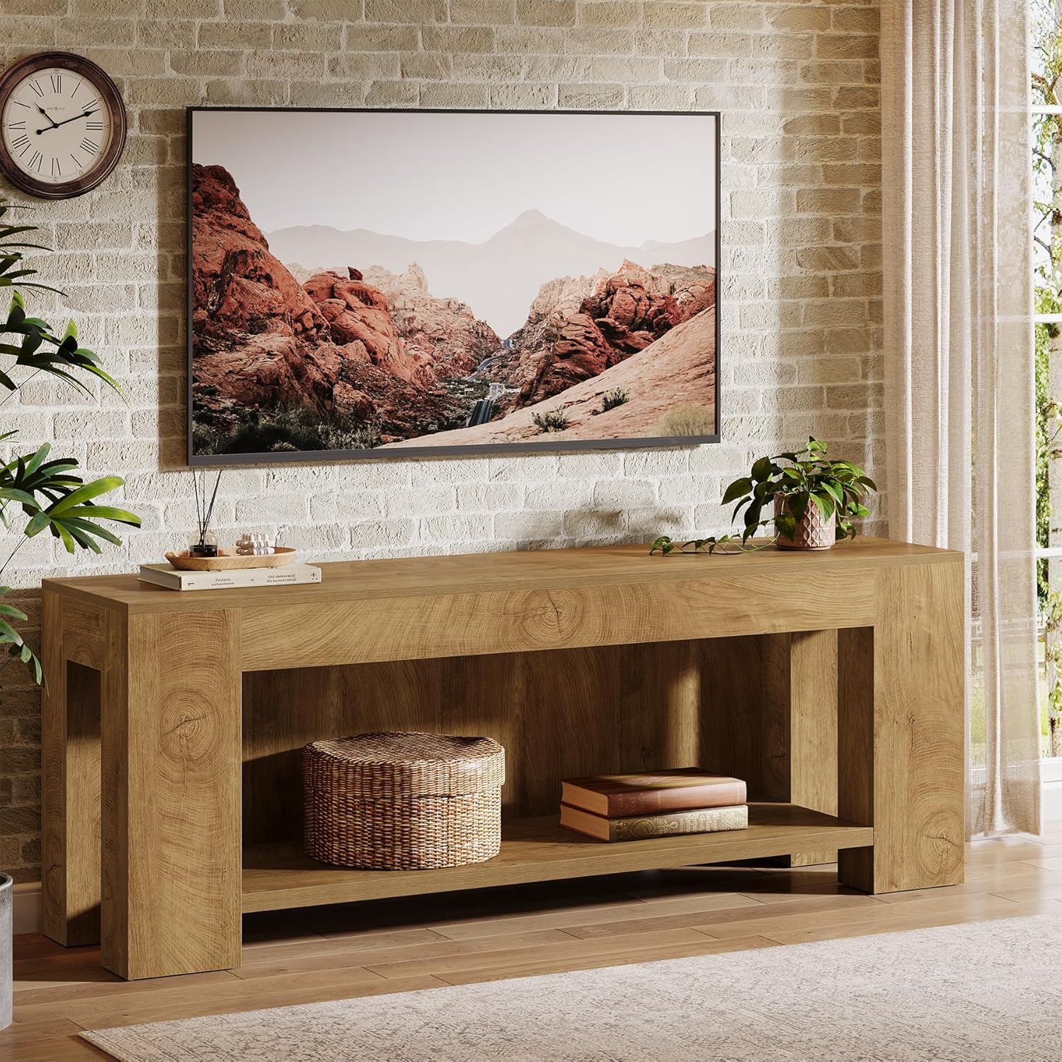 Tribesigns -  63 inches TV Stand for 55 to 75 inches TVs Farmhouse Extra Long Entertainment Cente...