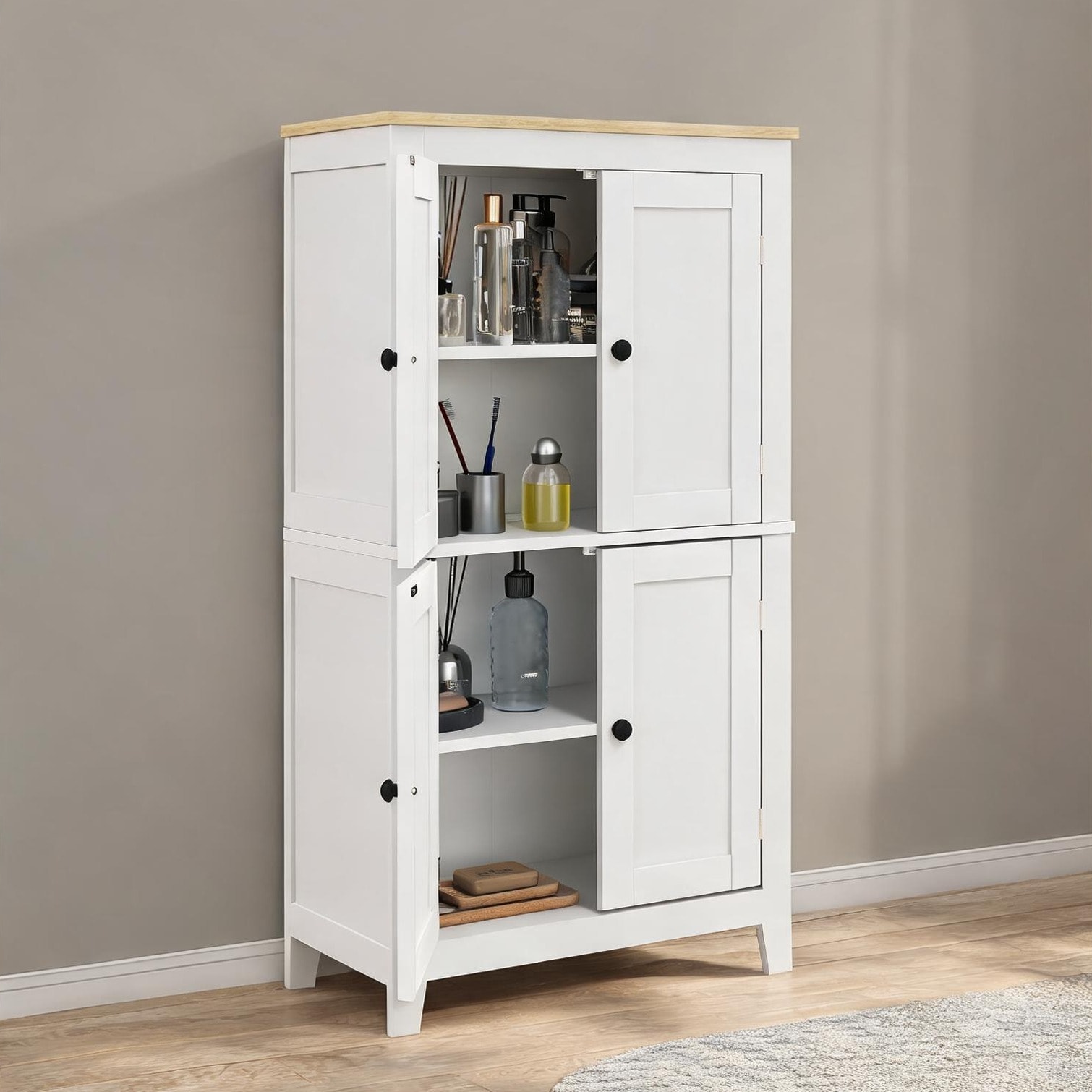 chillscreamni Cabinet with White MDF Storage and Shelving Adjustable Design 23.6 x 11.8 x 43.3 in